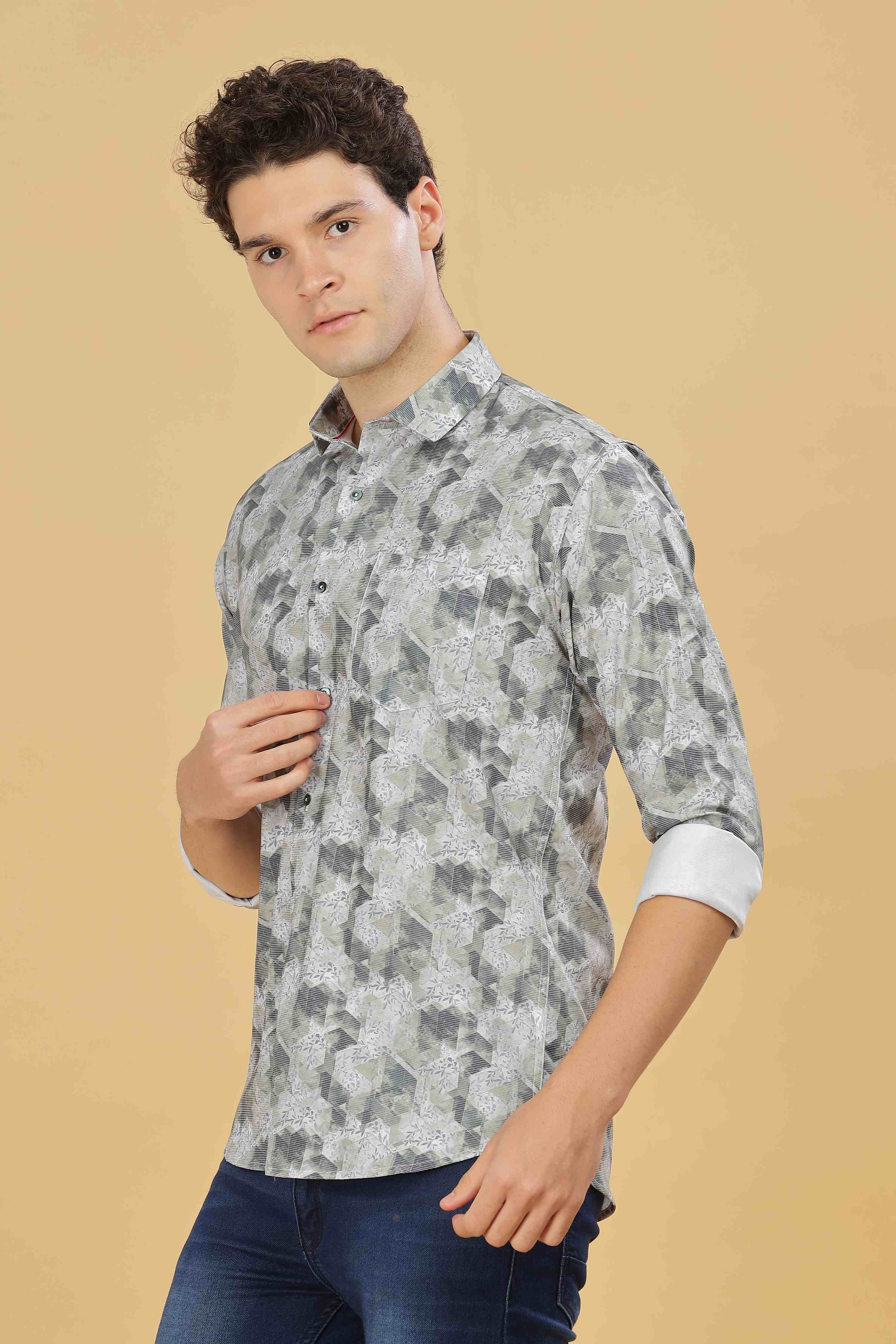 Gray Floral Designer Shirt For Men