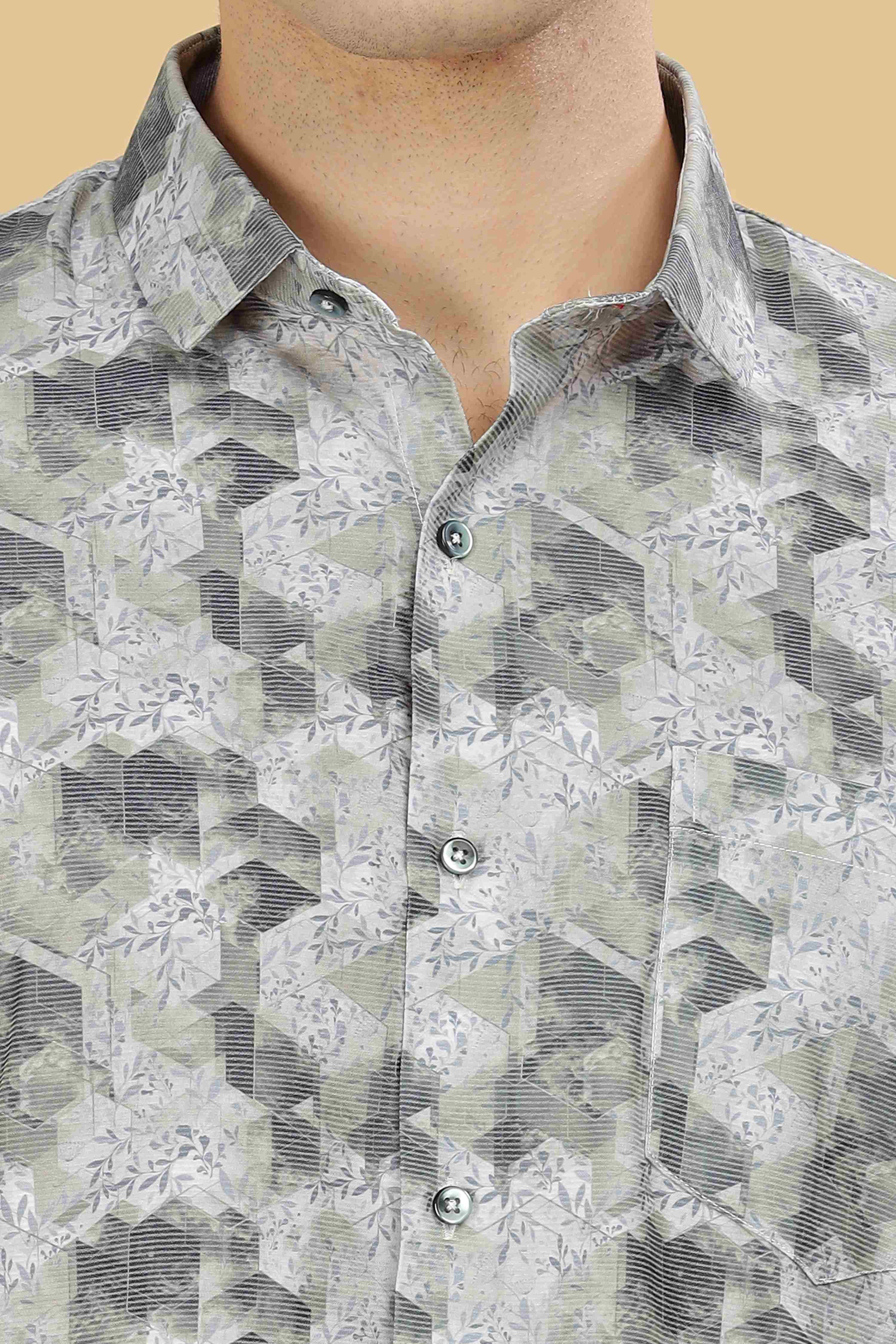 Gray Floral Designer Shirt For Men