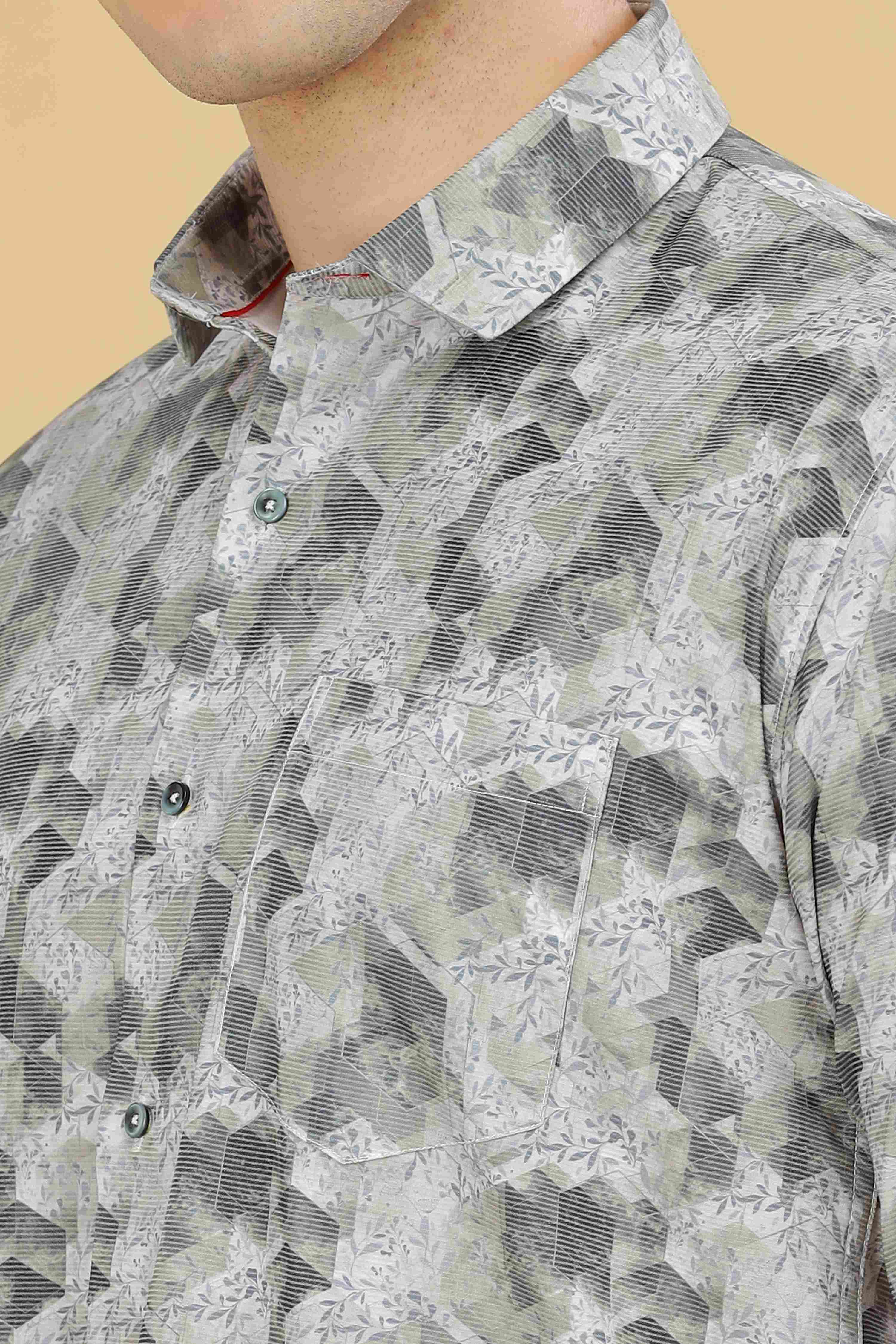 Gray Floral Designer Shirt For Men