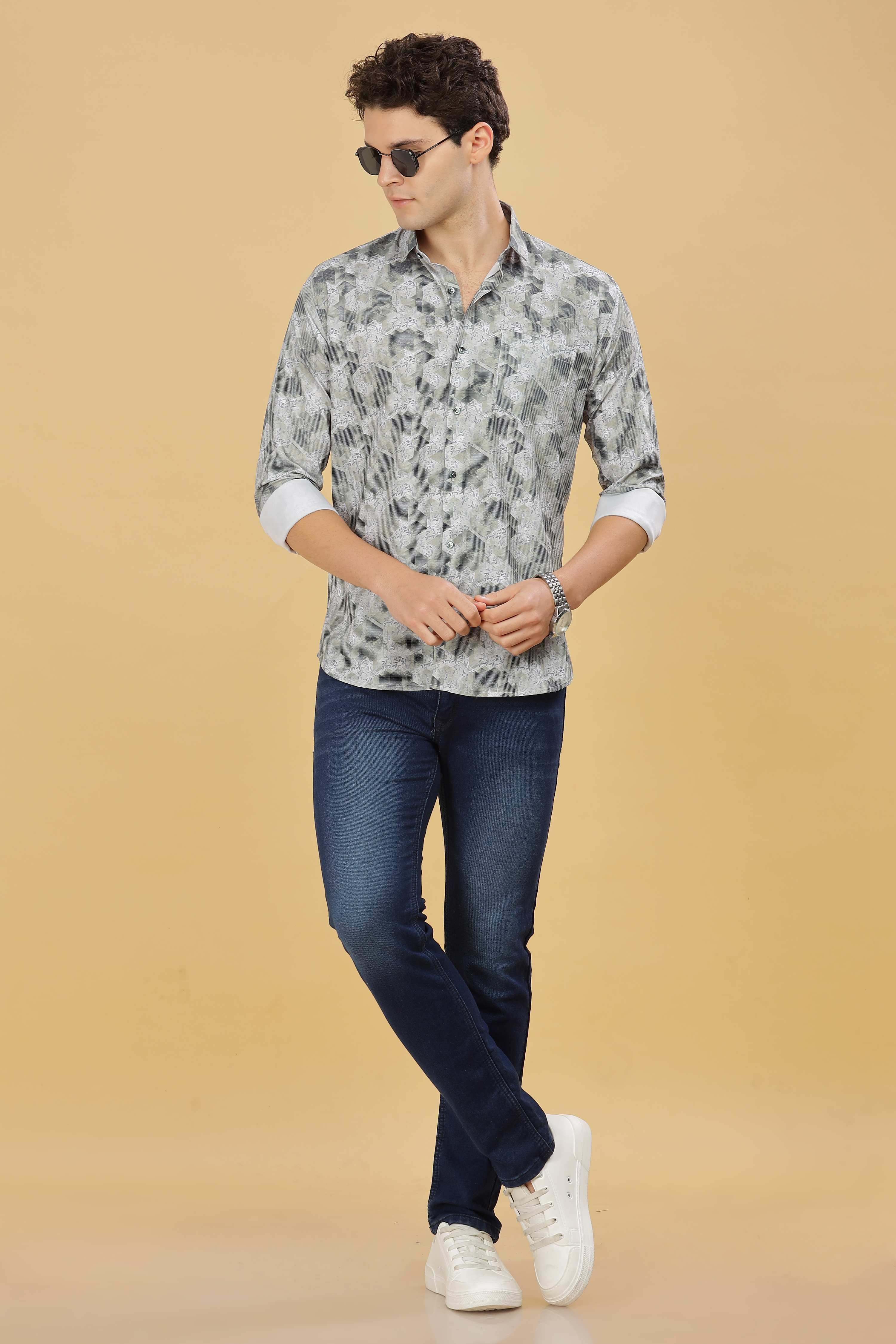 Gray Floral Designer Shirt For Men