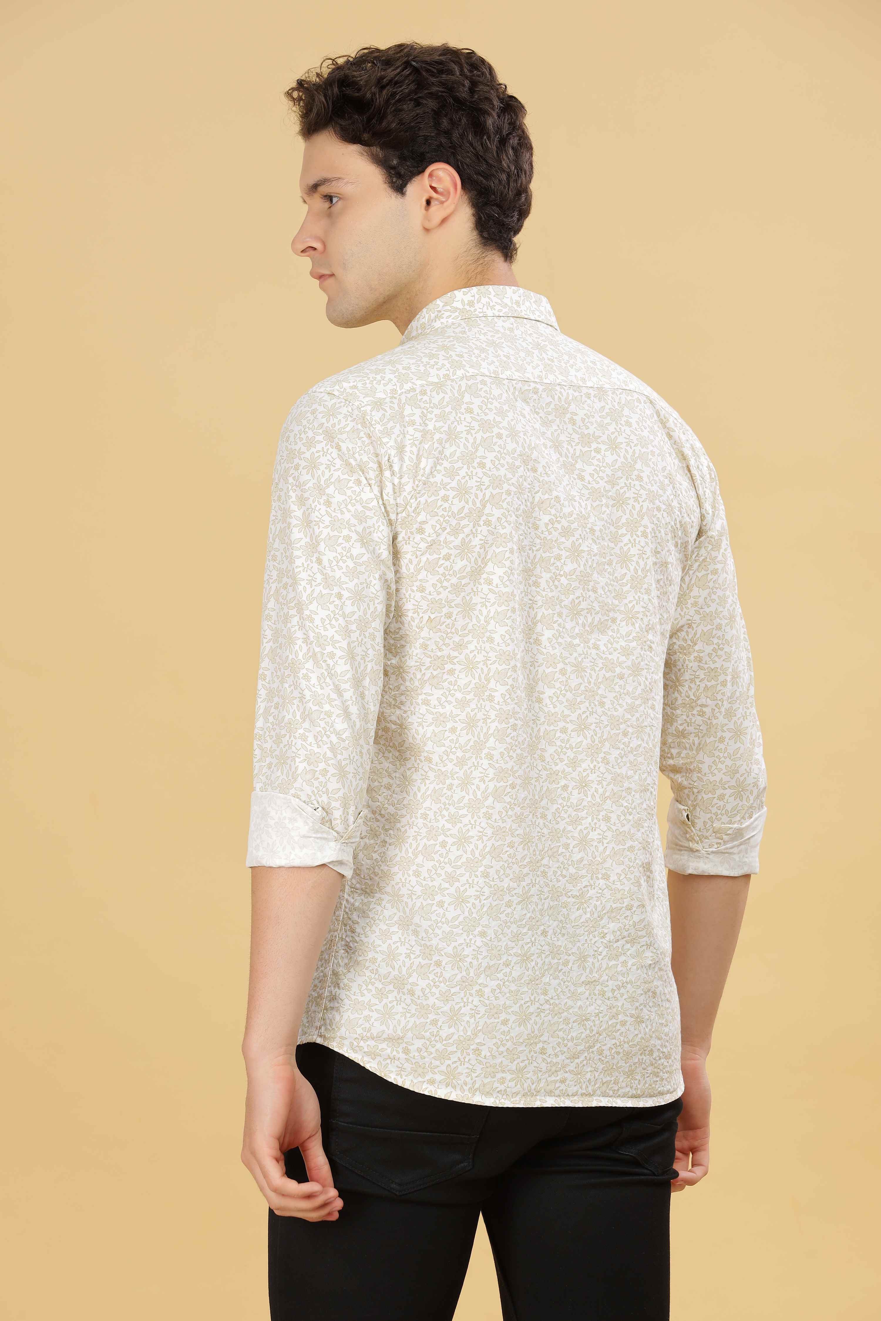 White Slim Fit Floral Shirt