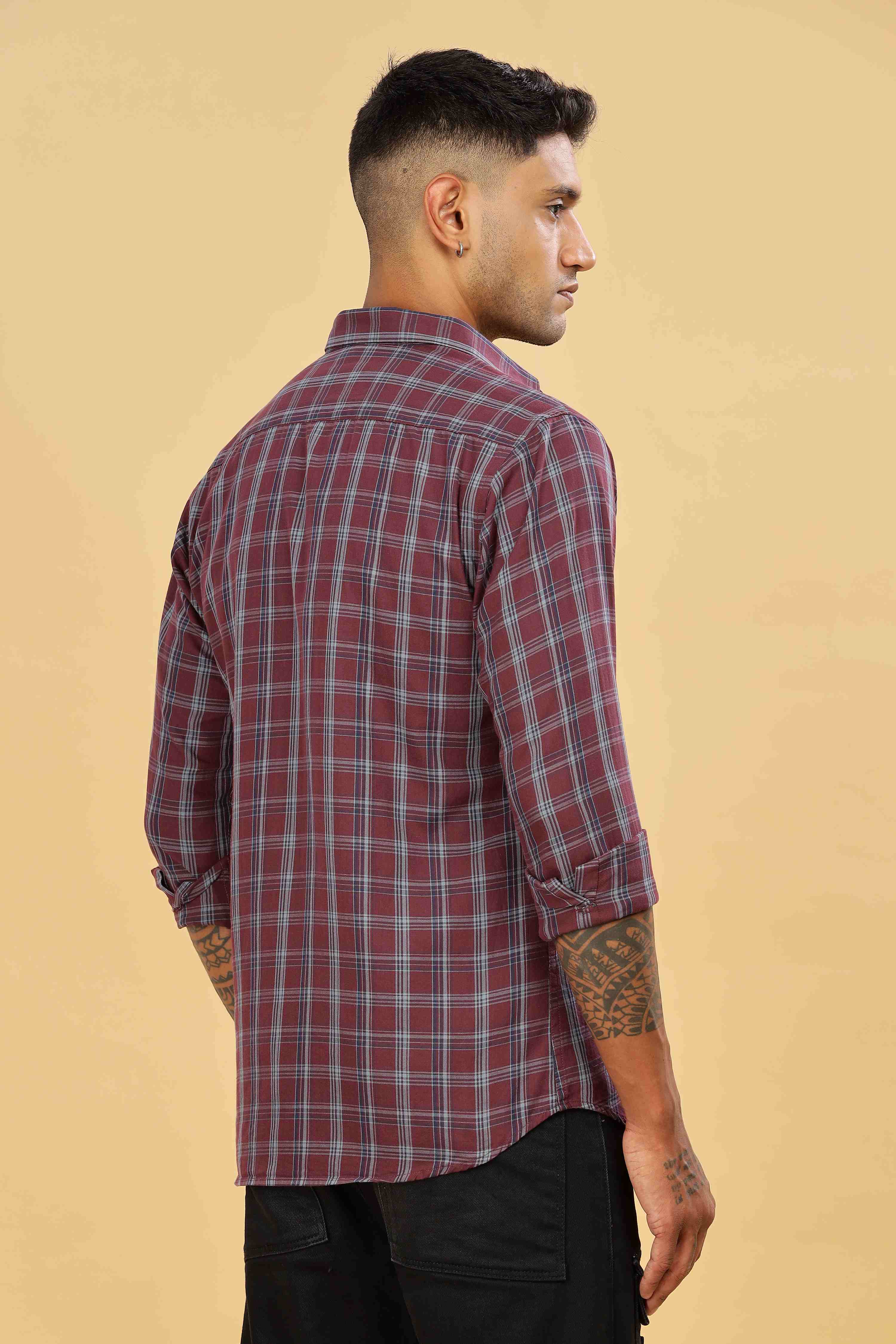 maroon Casual Checks Shirt