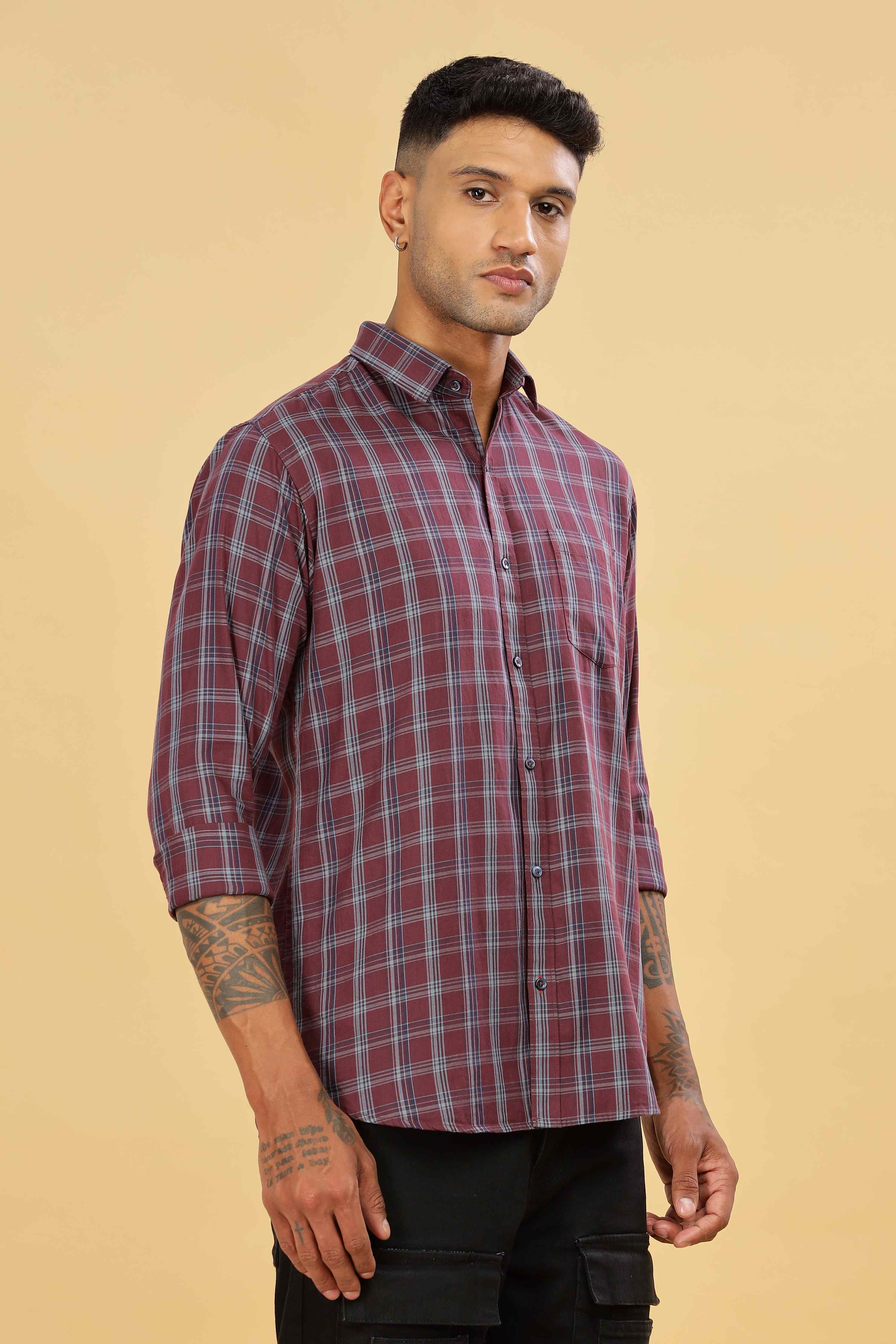 maroon Casual Checks Shirt