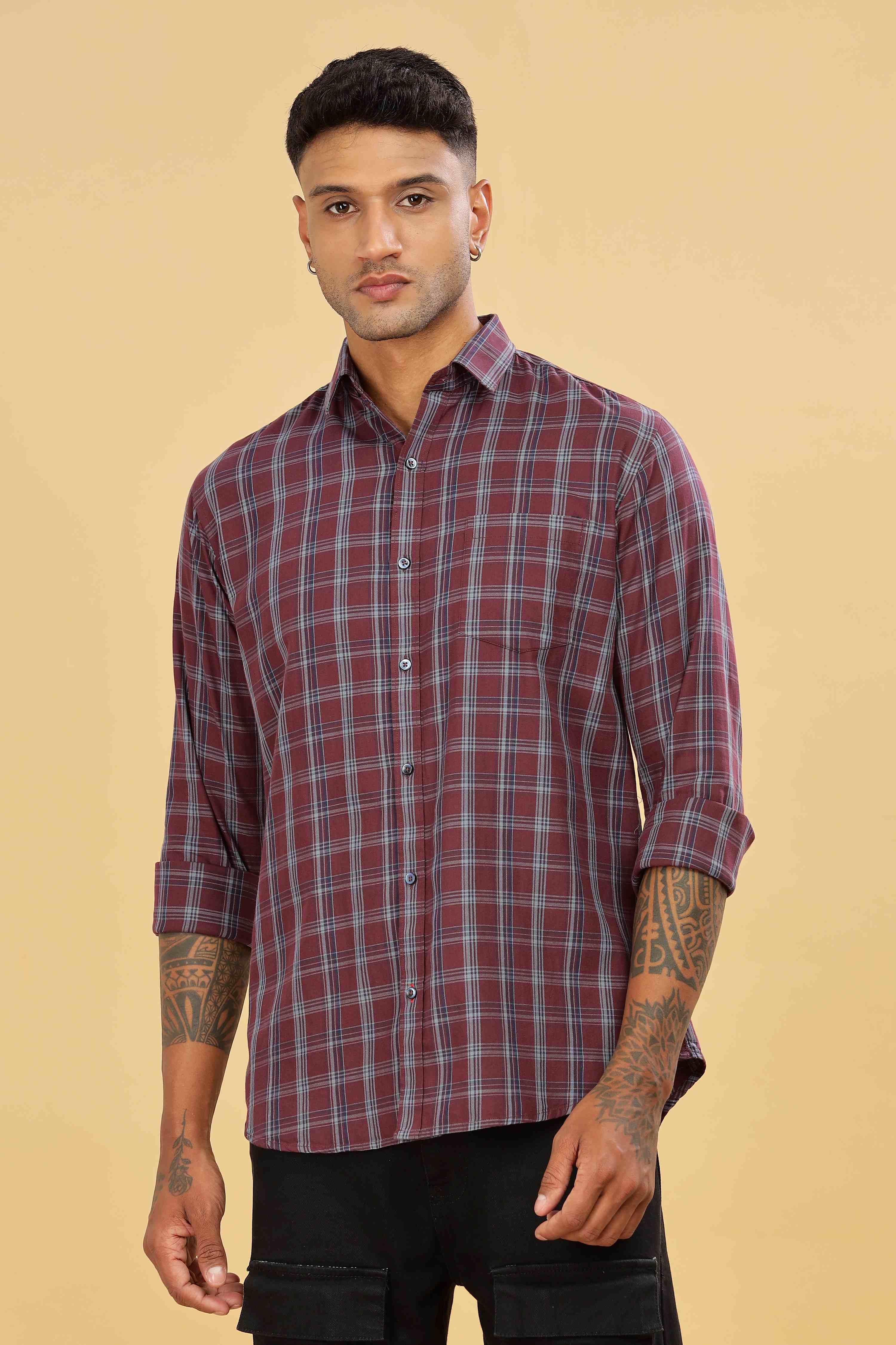 maroon Casual Checks Shirt