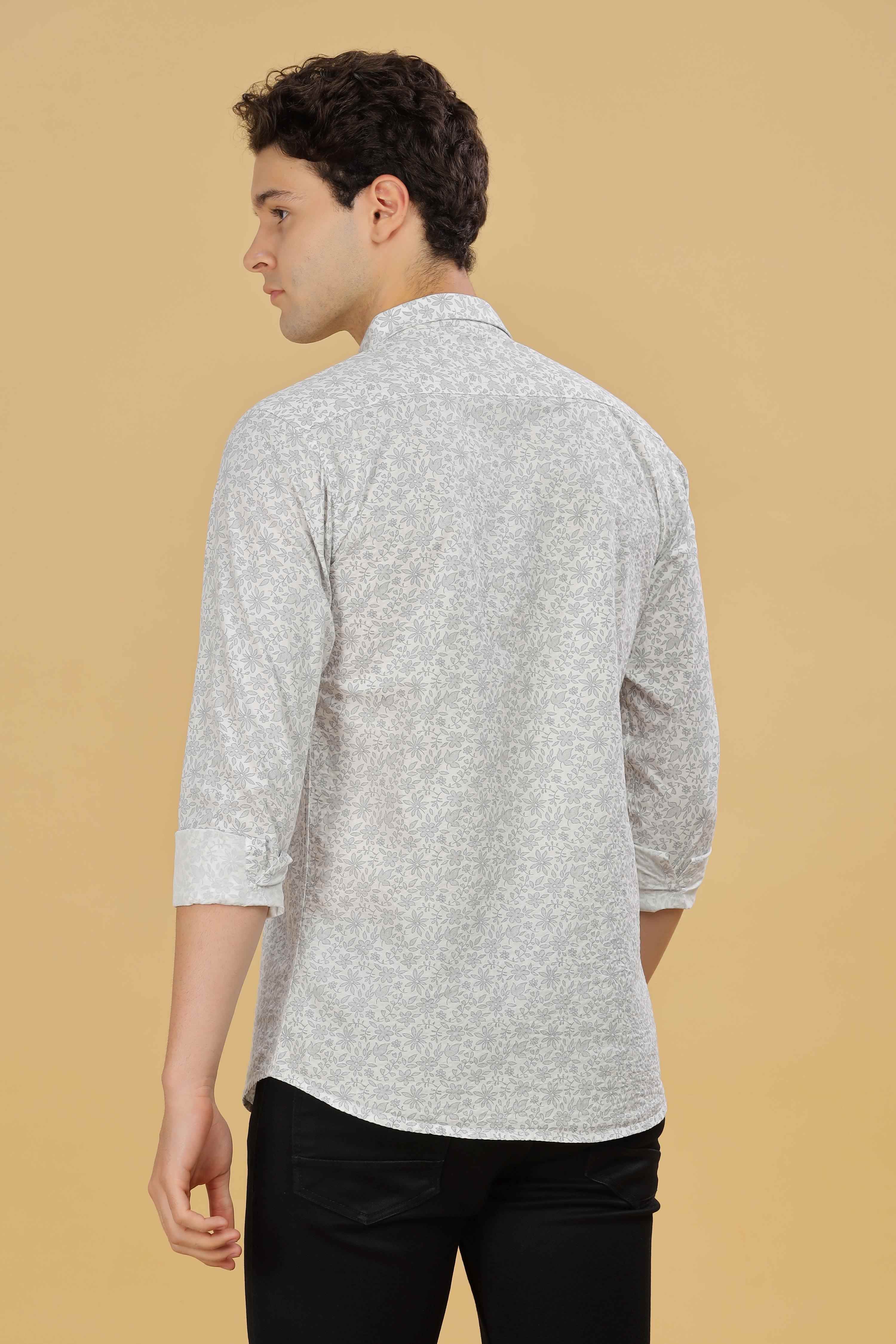 White Floral Printed Shirt