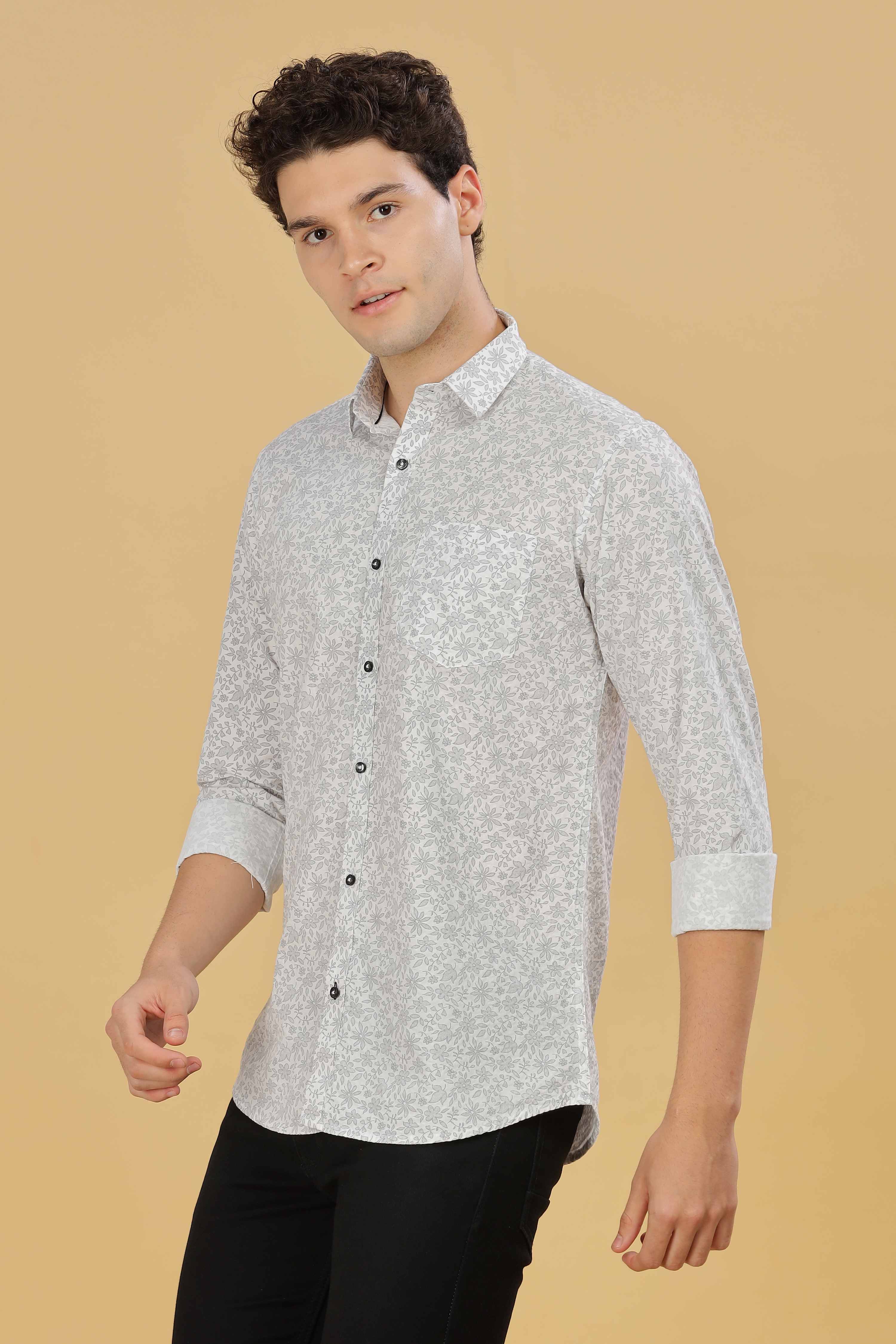 White Floral Printed Shirt