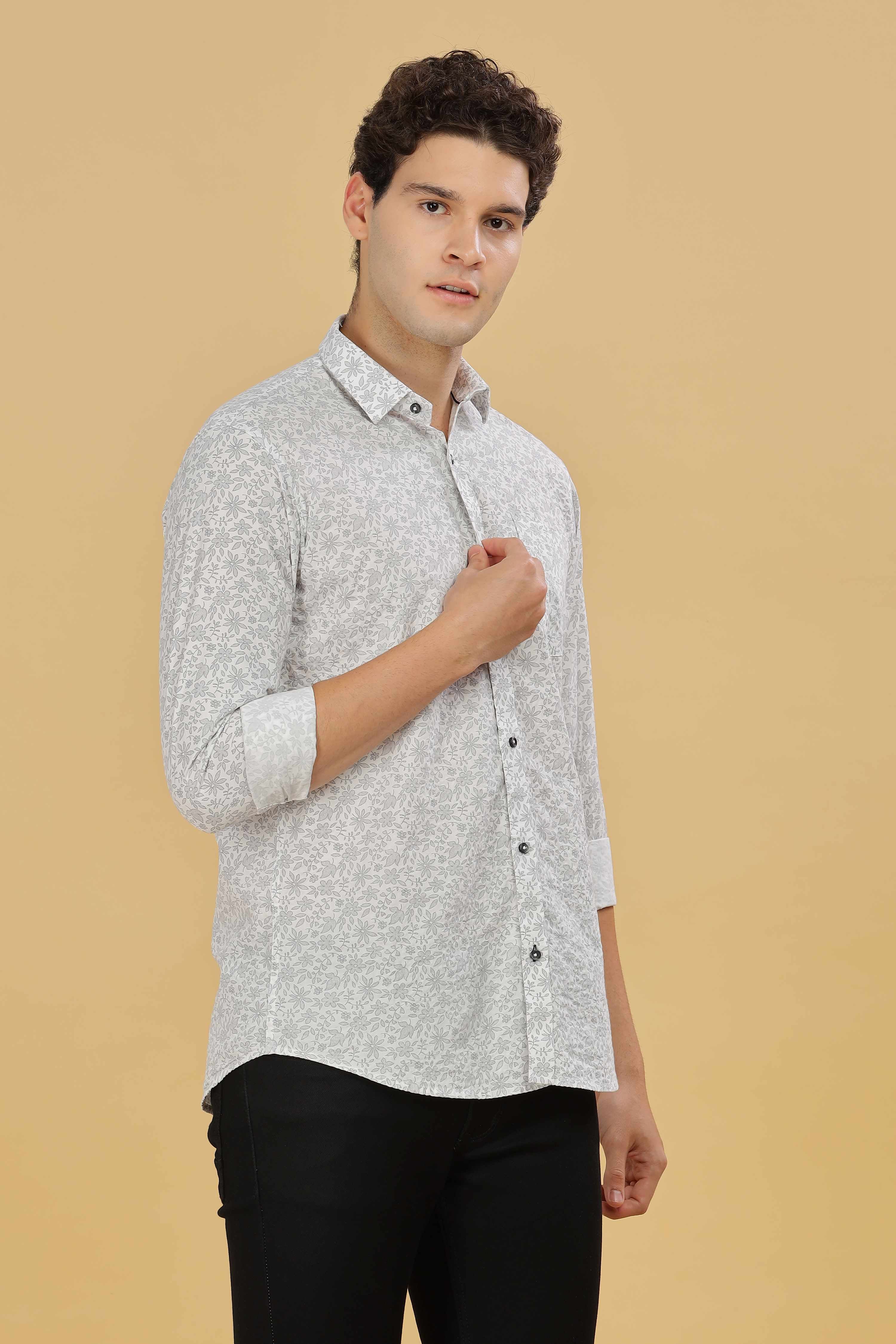 White Floral Printed Shirt