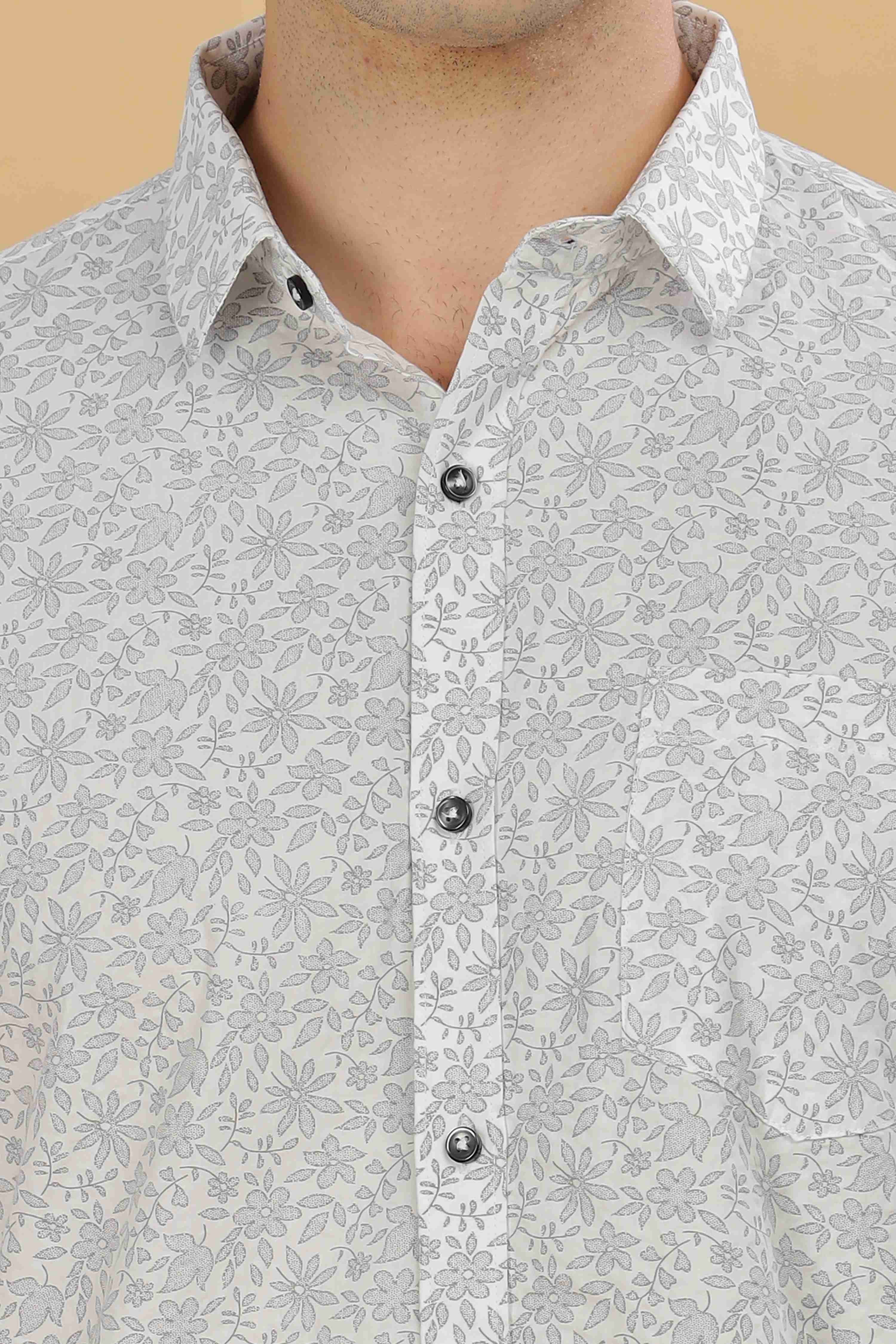 White Floral Printed Shirt