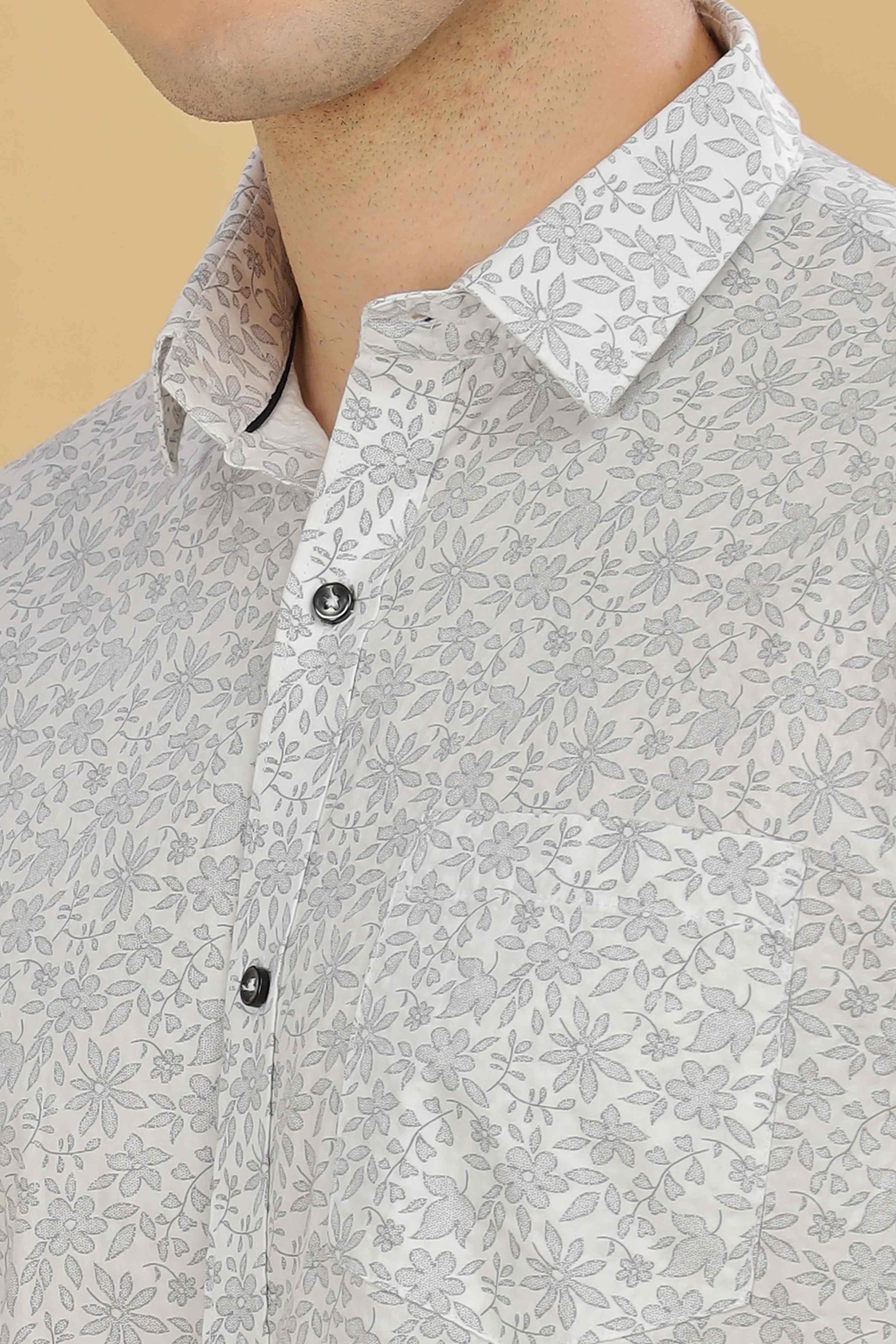 White Floral Printed Shirt