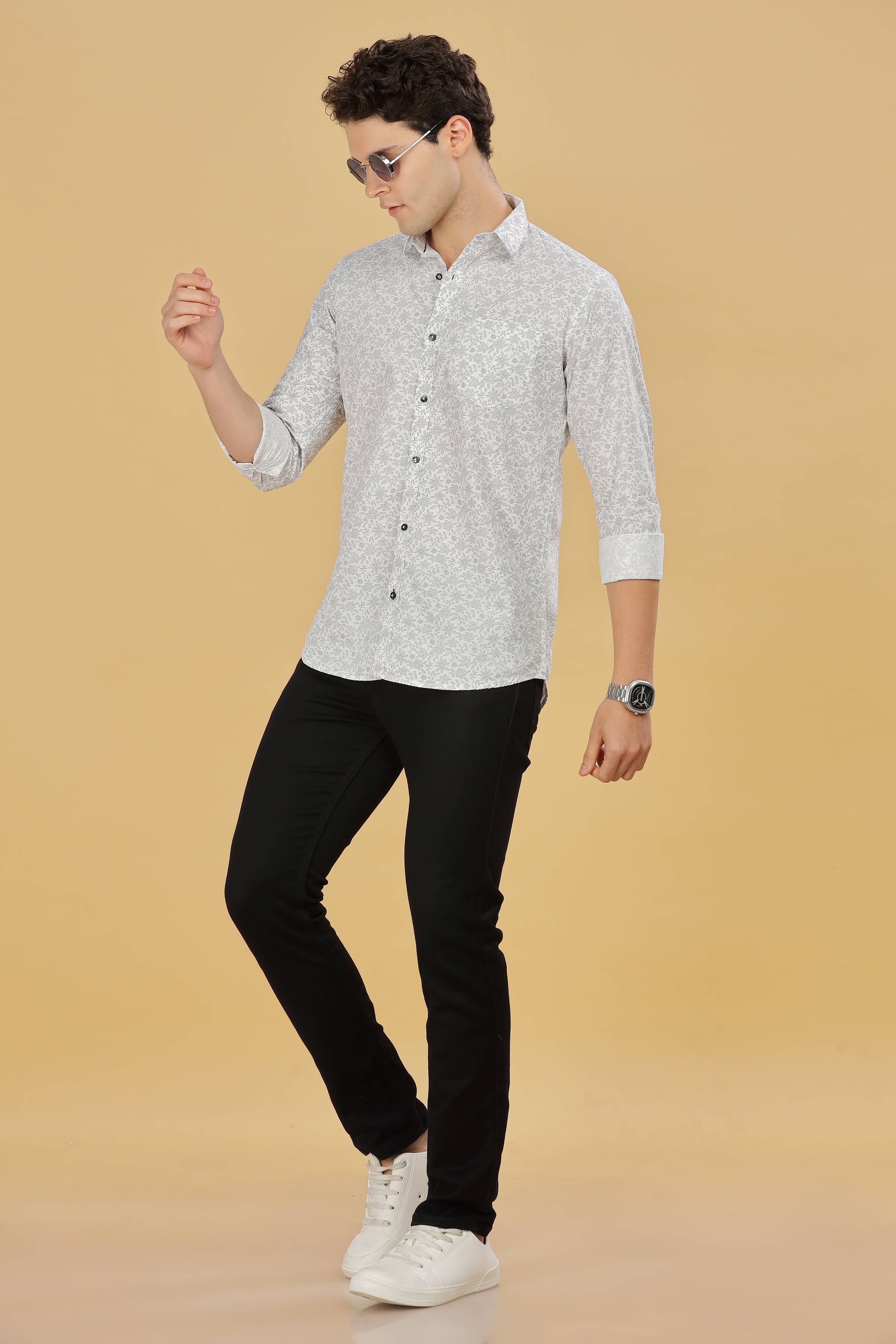 White Floral Printed Shirt