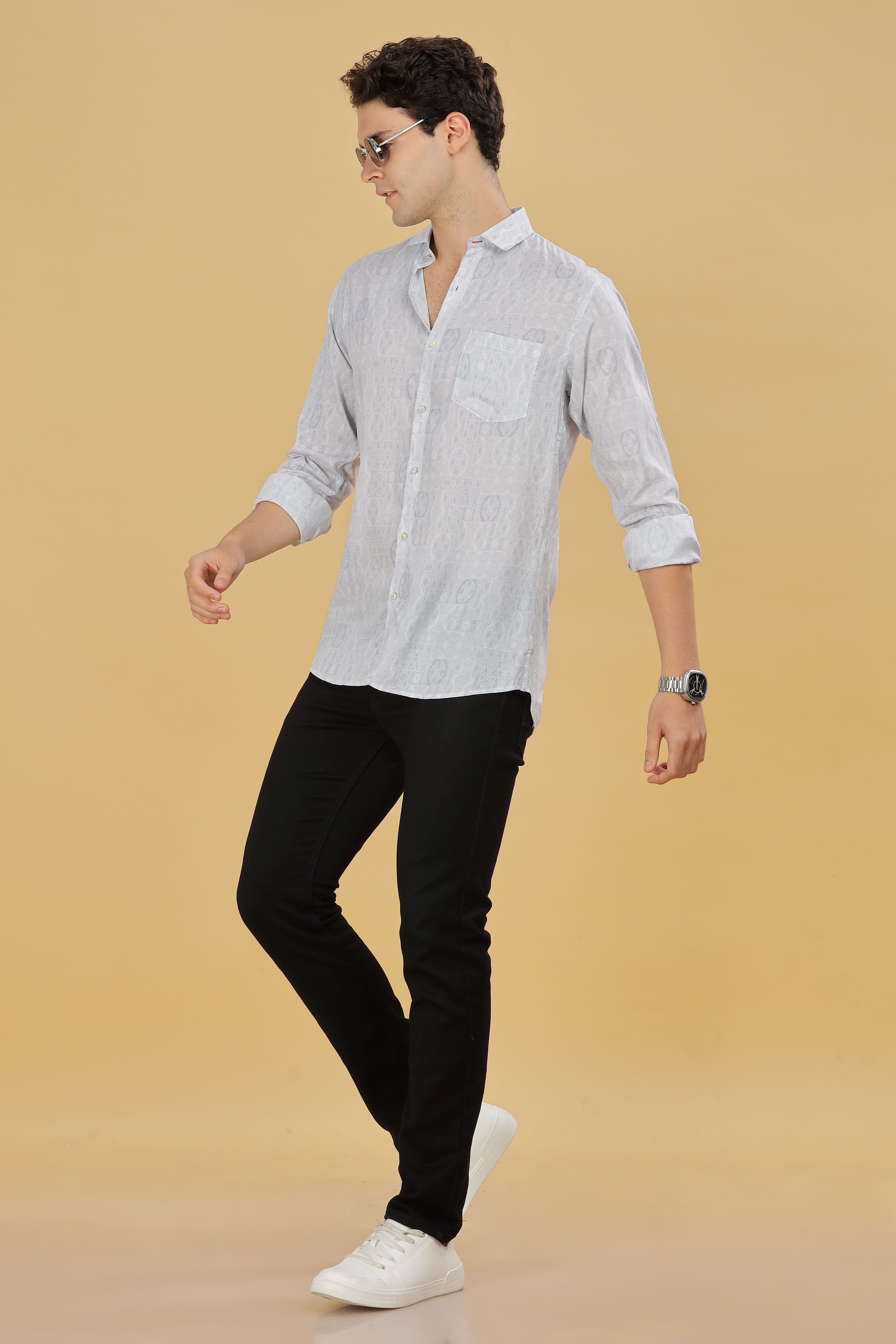 White Designer Printed Shirt