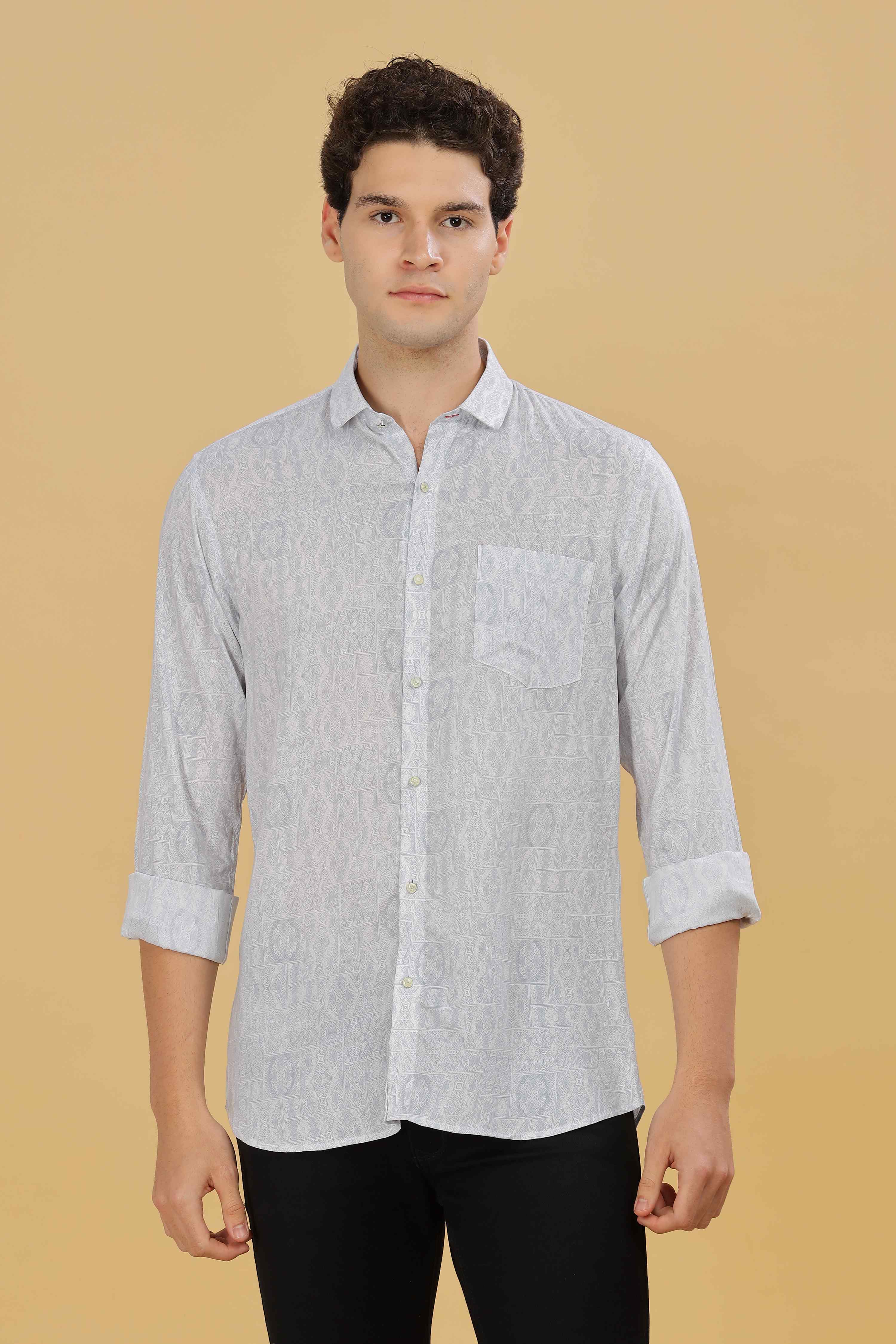 White Designer Printed Shirt