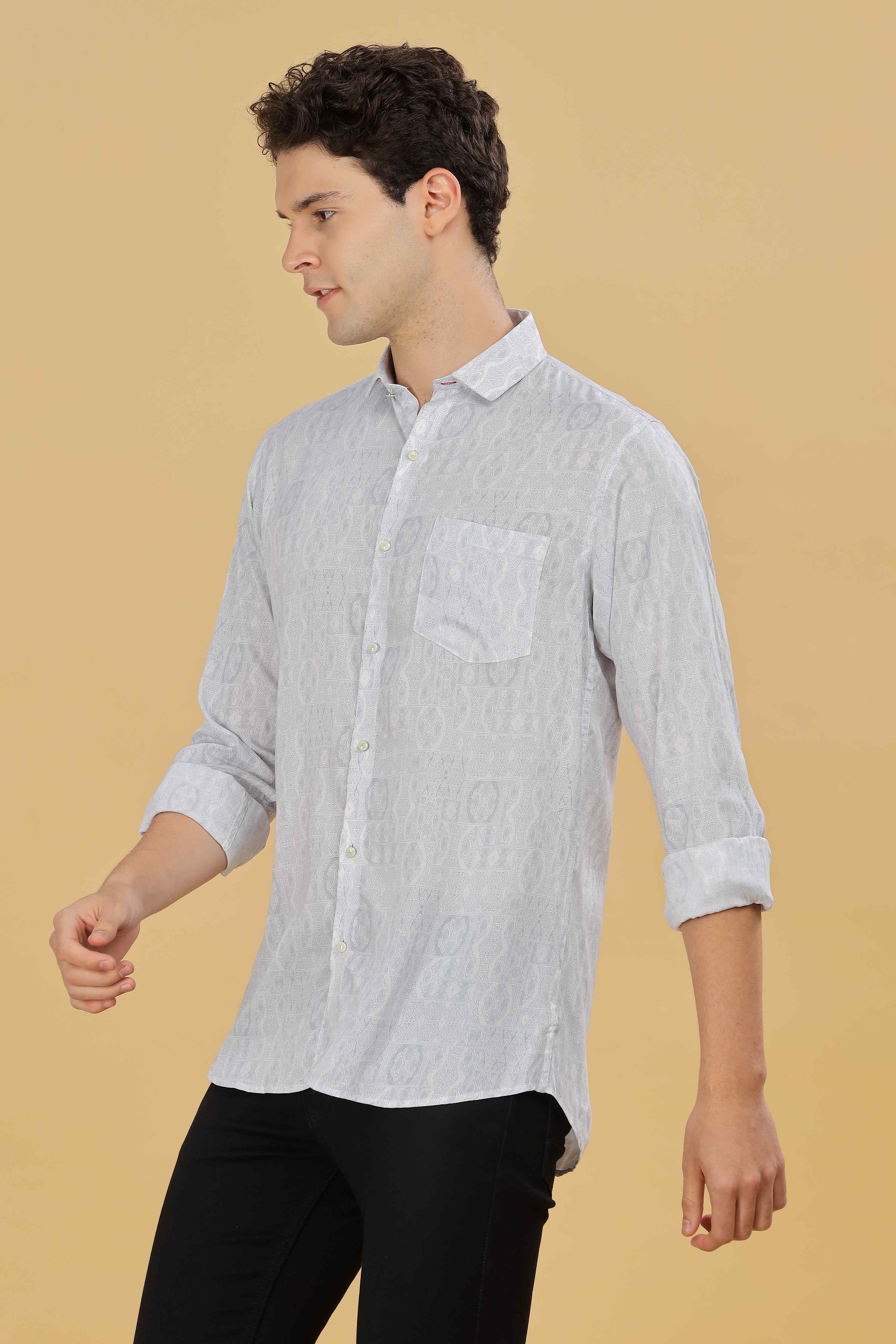 White Designer Printed Shirt