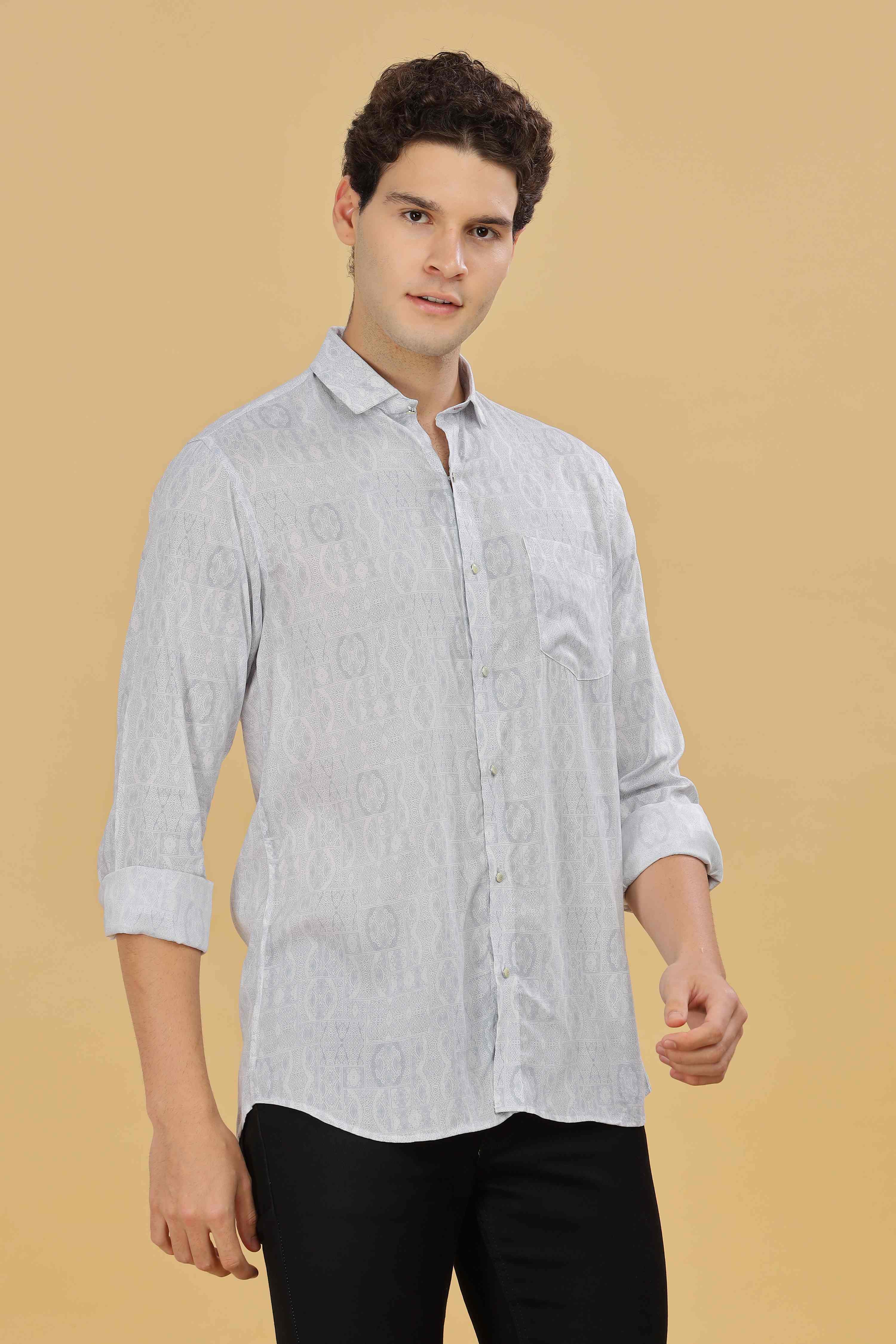 White Designer Printed Shirt