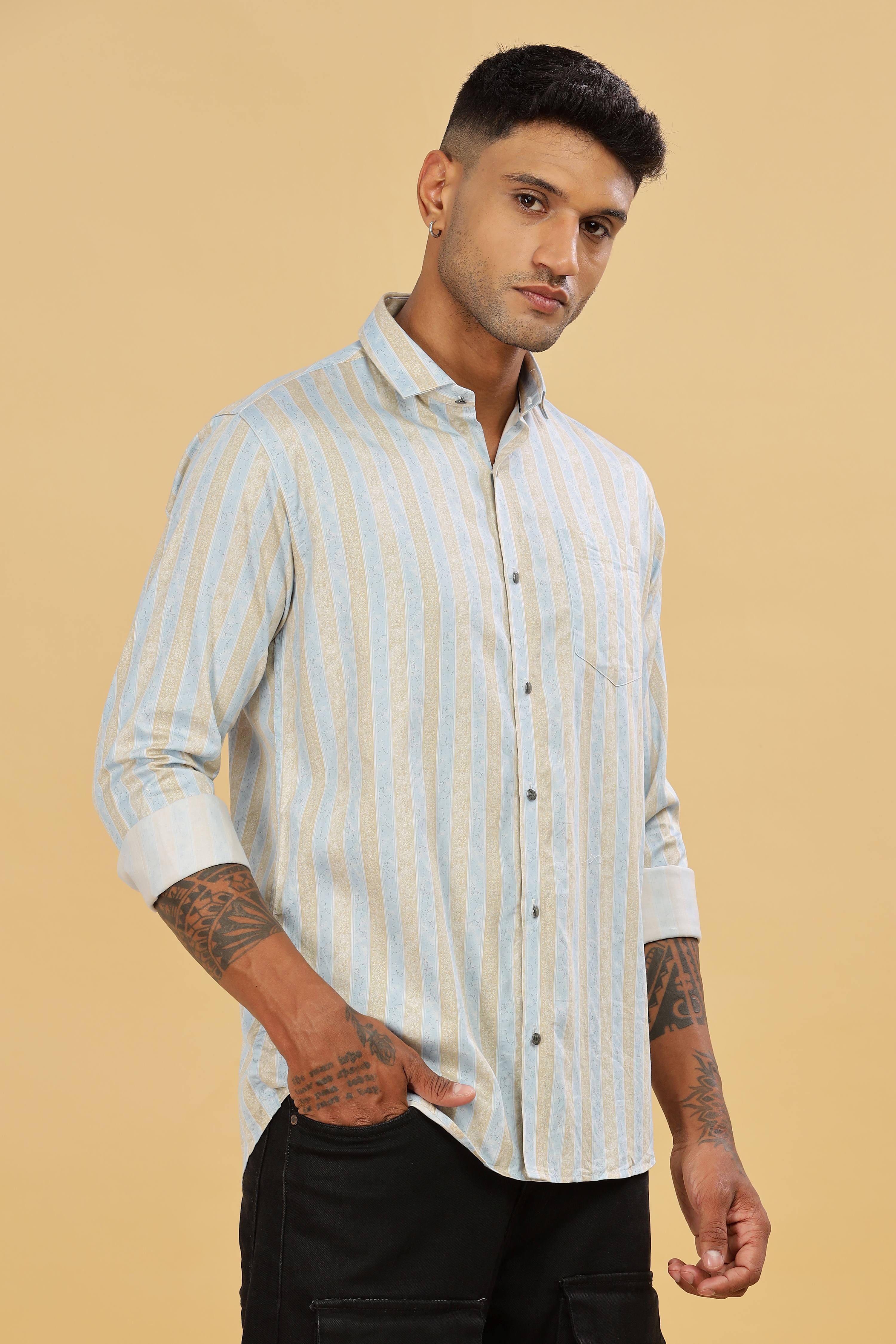 Men's Casual Printed Stripes Shirt
