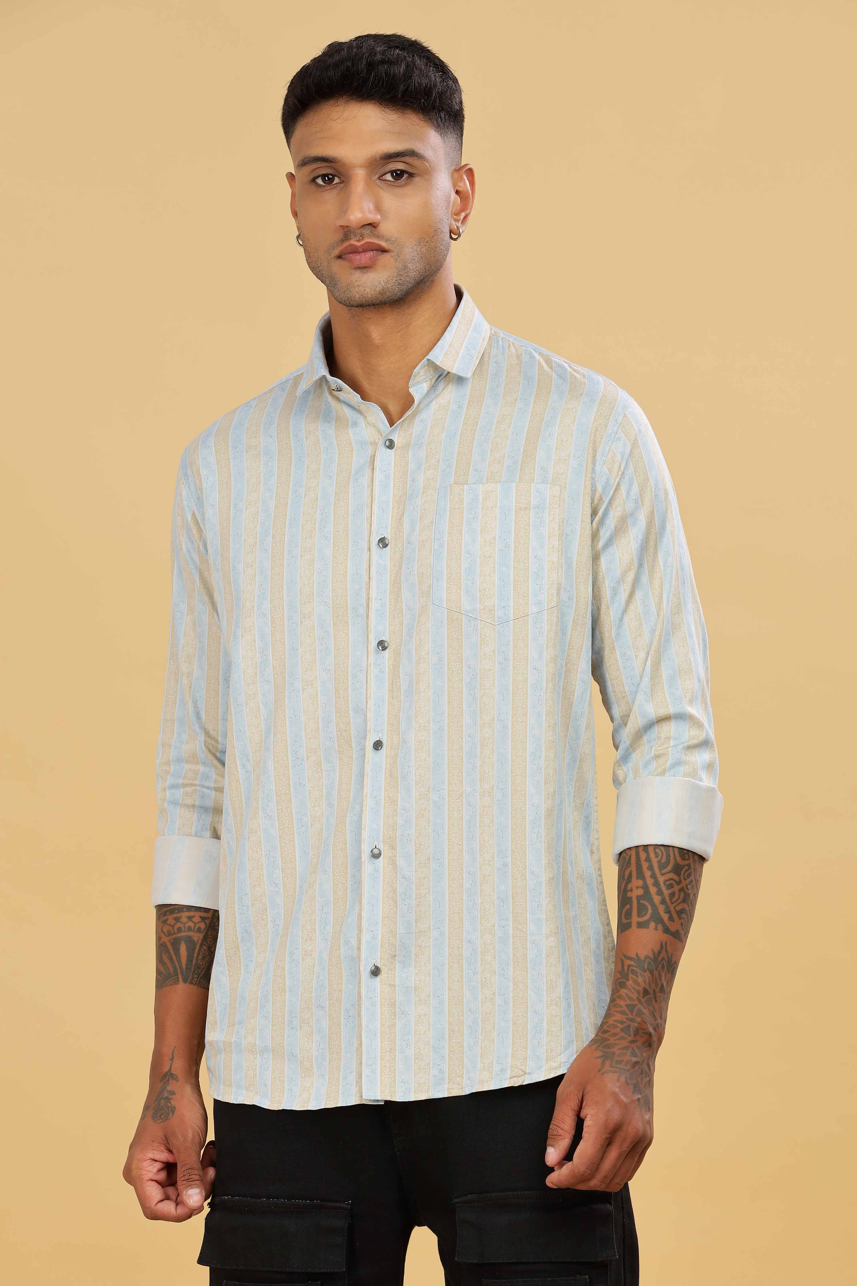 Men's Casual Printed Stripes Shirt