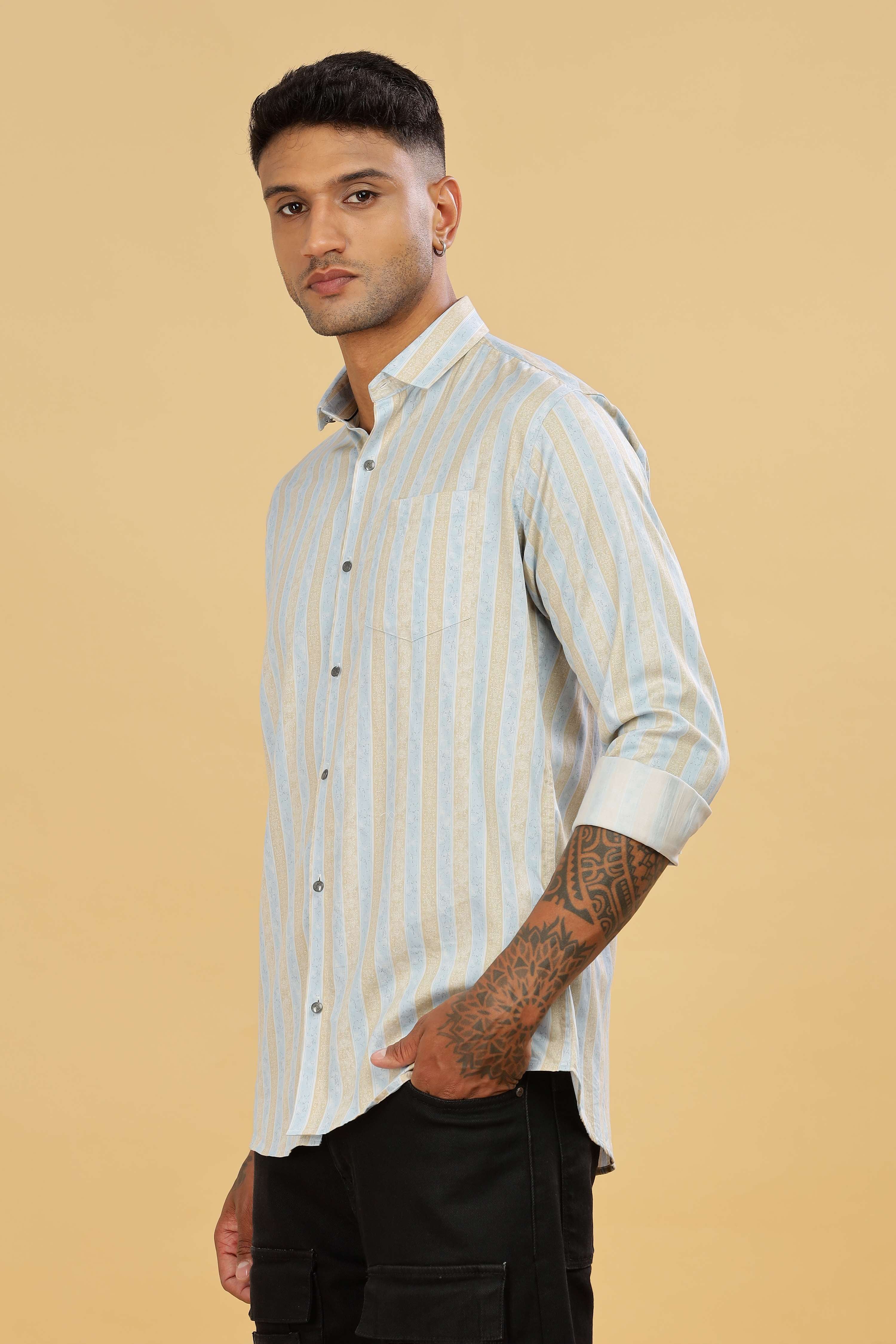 Men's Casual Printed Stripes Shirt