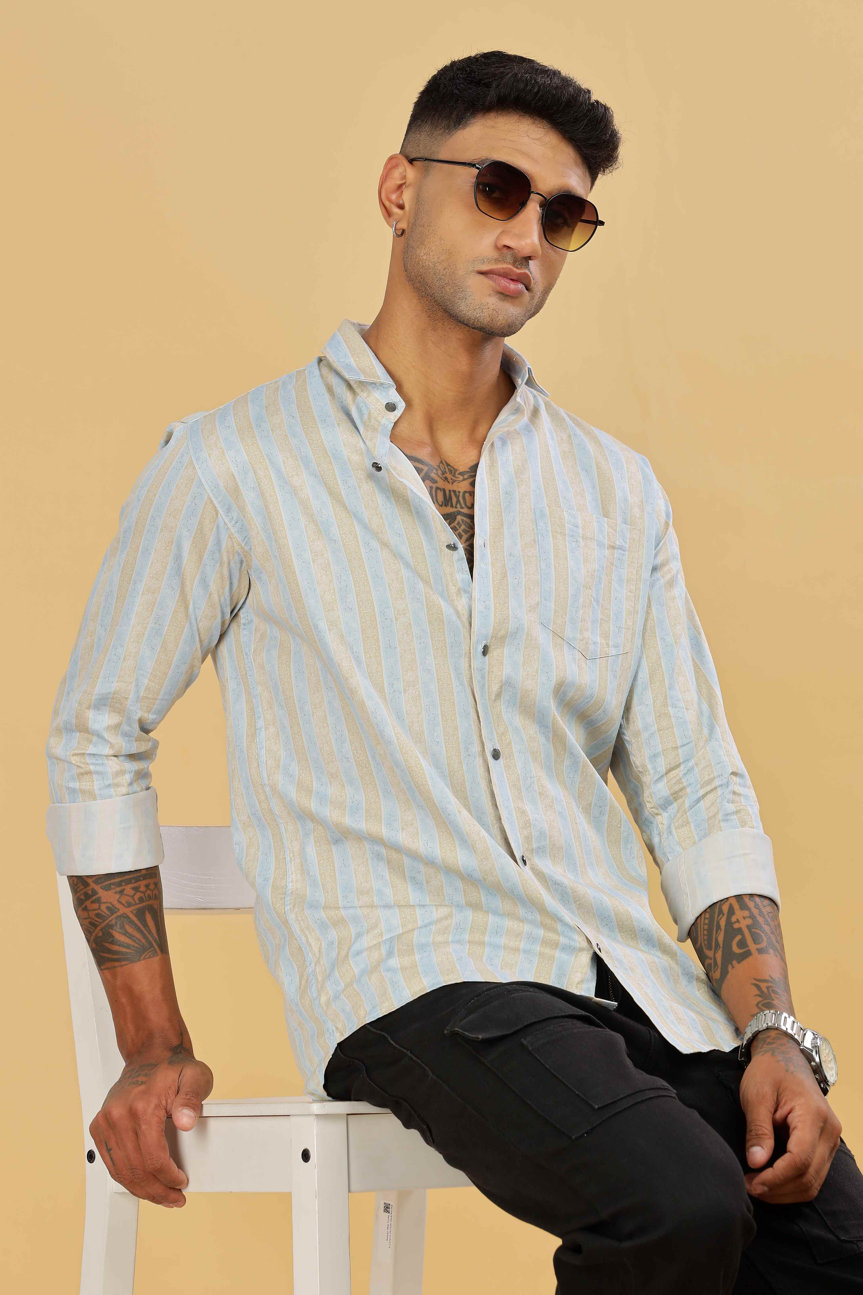 Men's Casual Printed Stripes Shirt