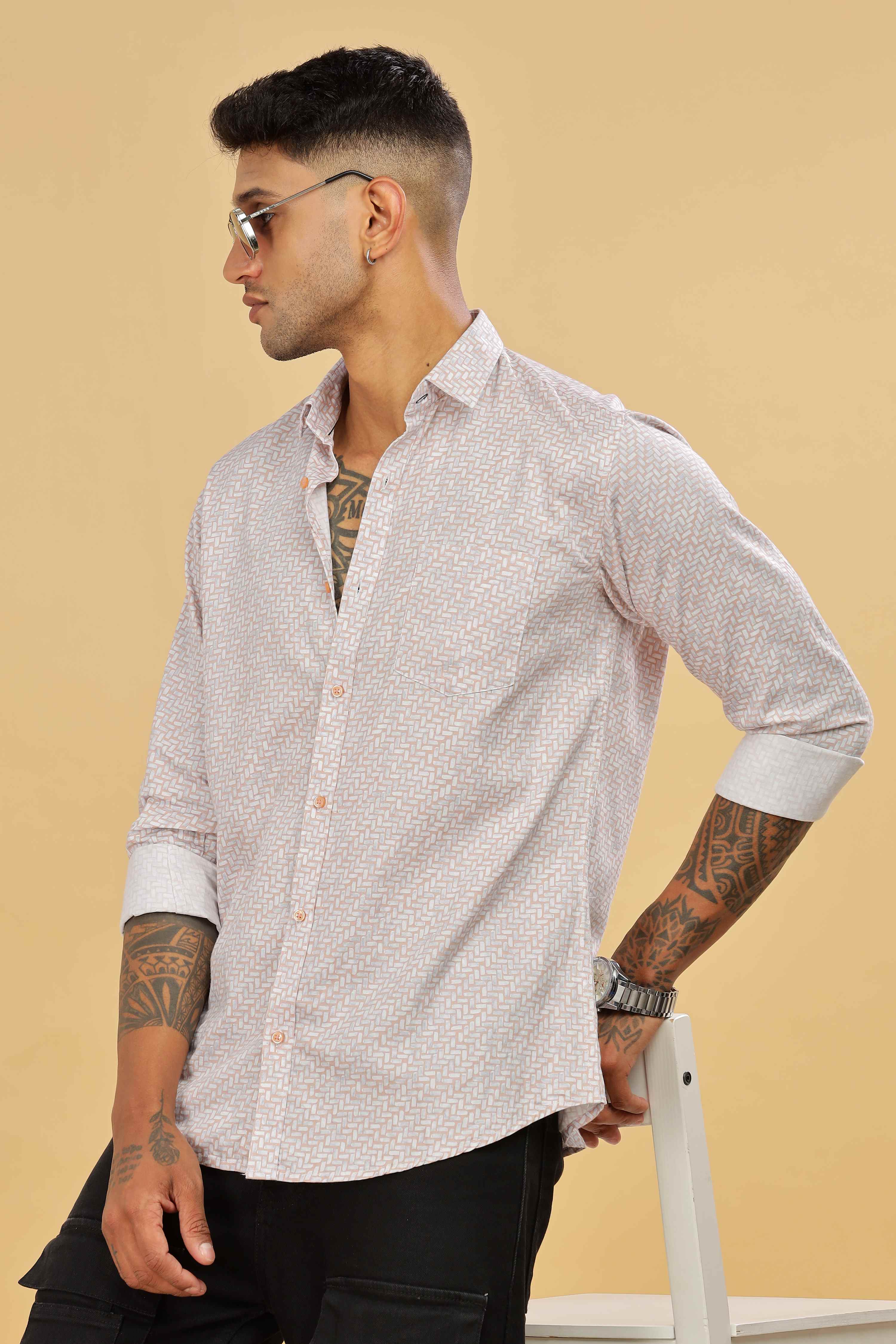 Light Pink Printed slim fit Shirt