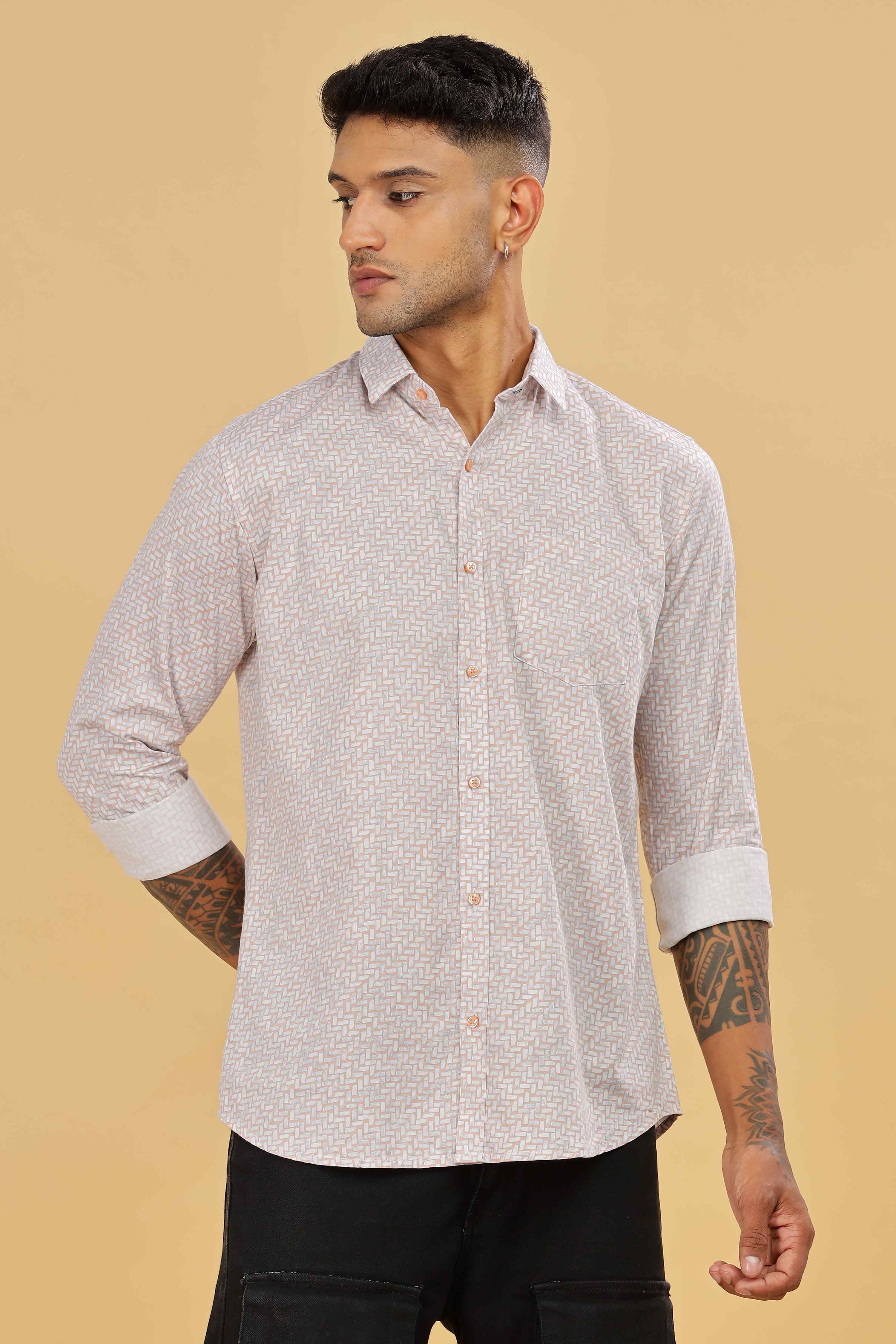 Light Pink Printed slim fit Shirt