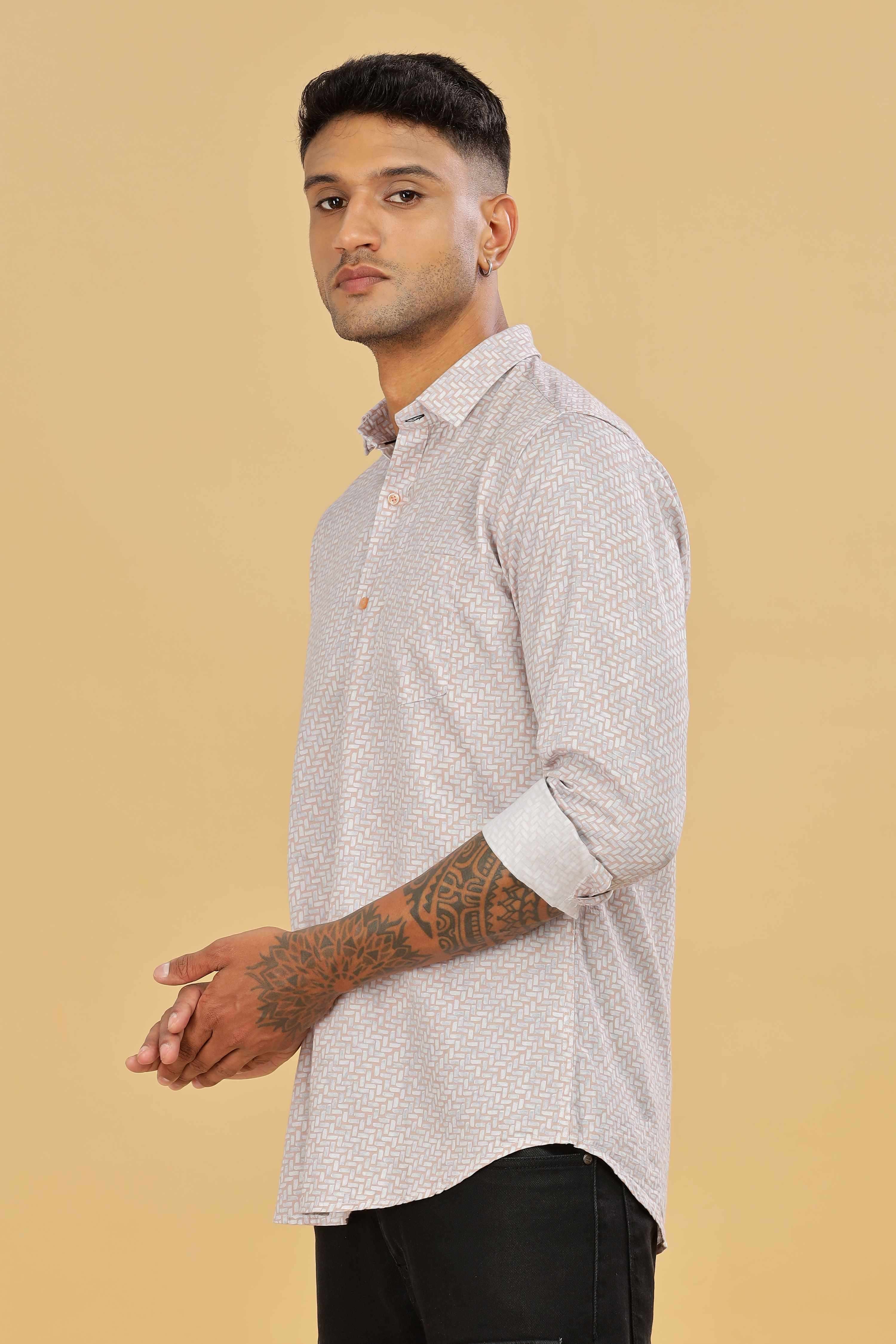 Light Pink Printed slim fit Shirt