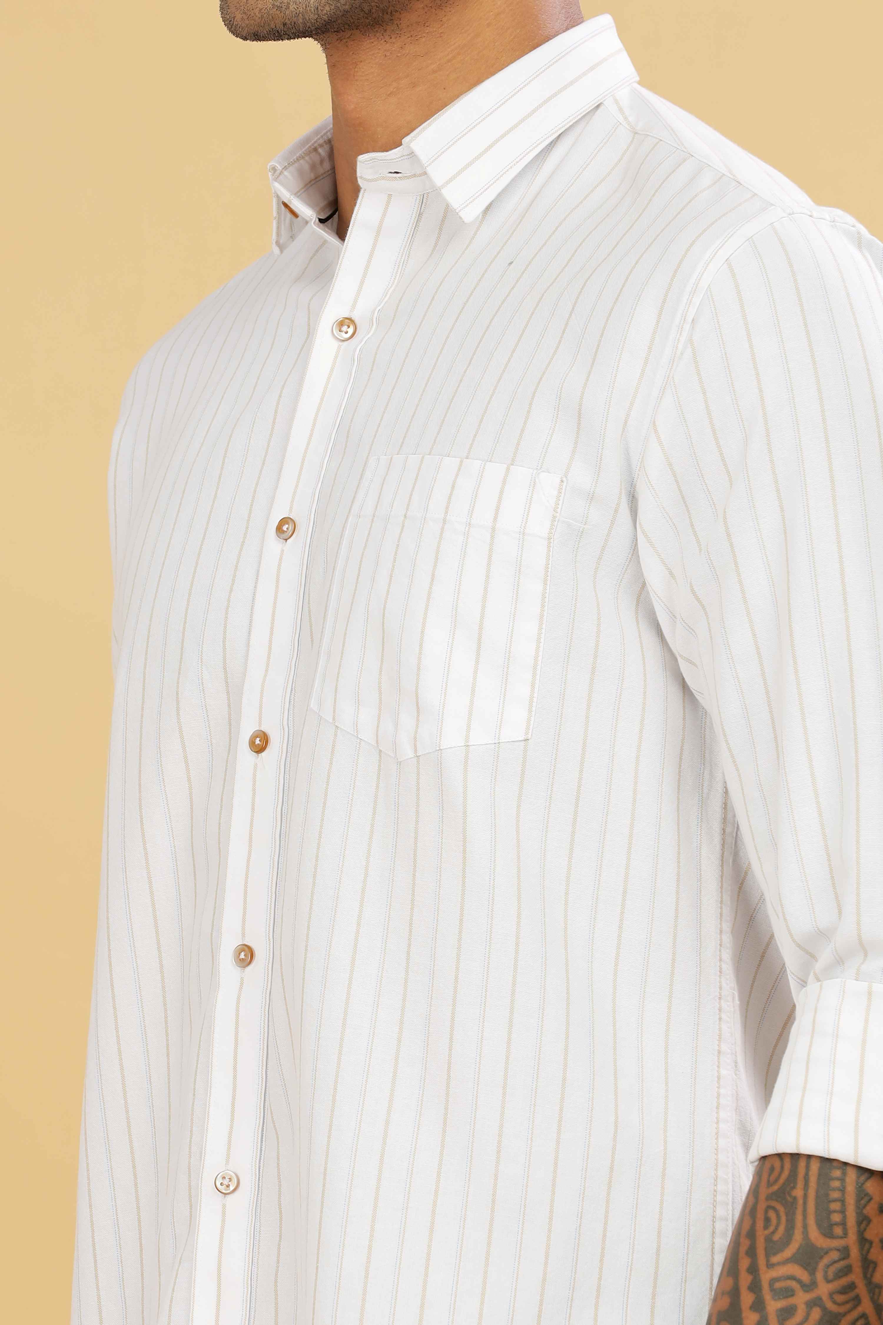White Cotton Slim Fit Stripped Shirt