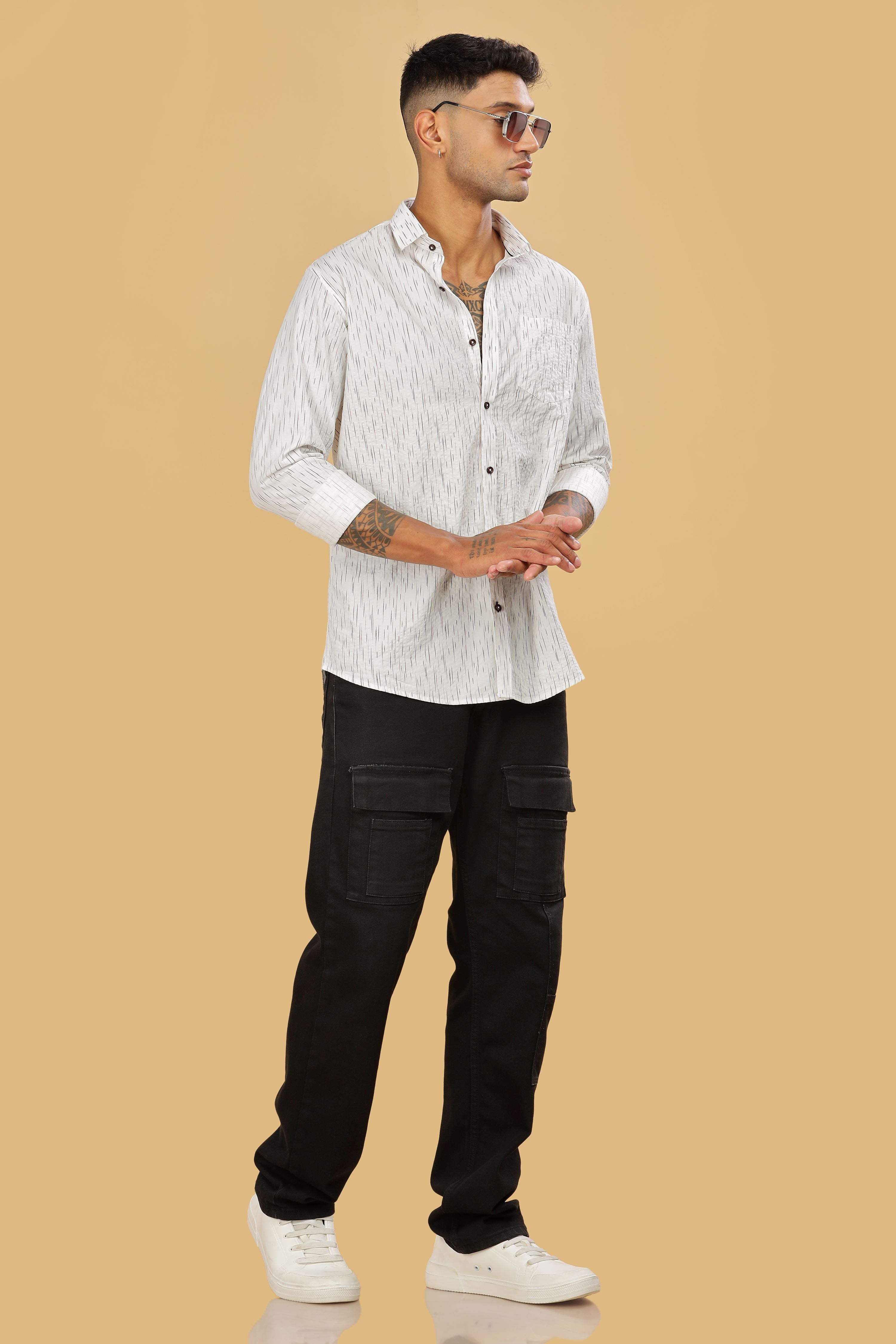 Men's Casual Printed White Shirt