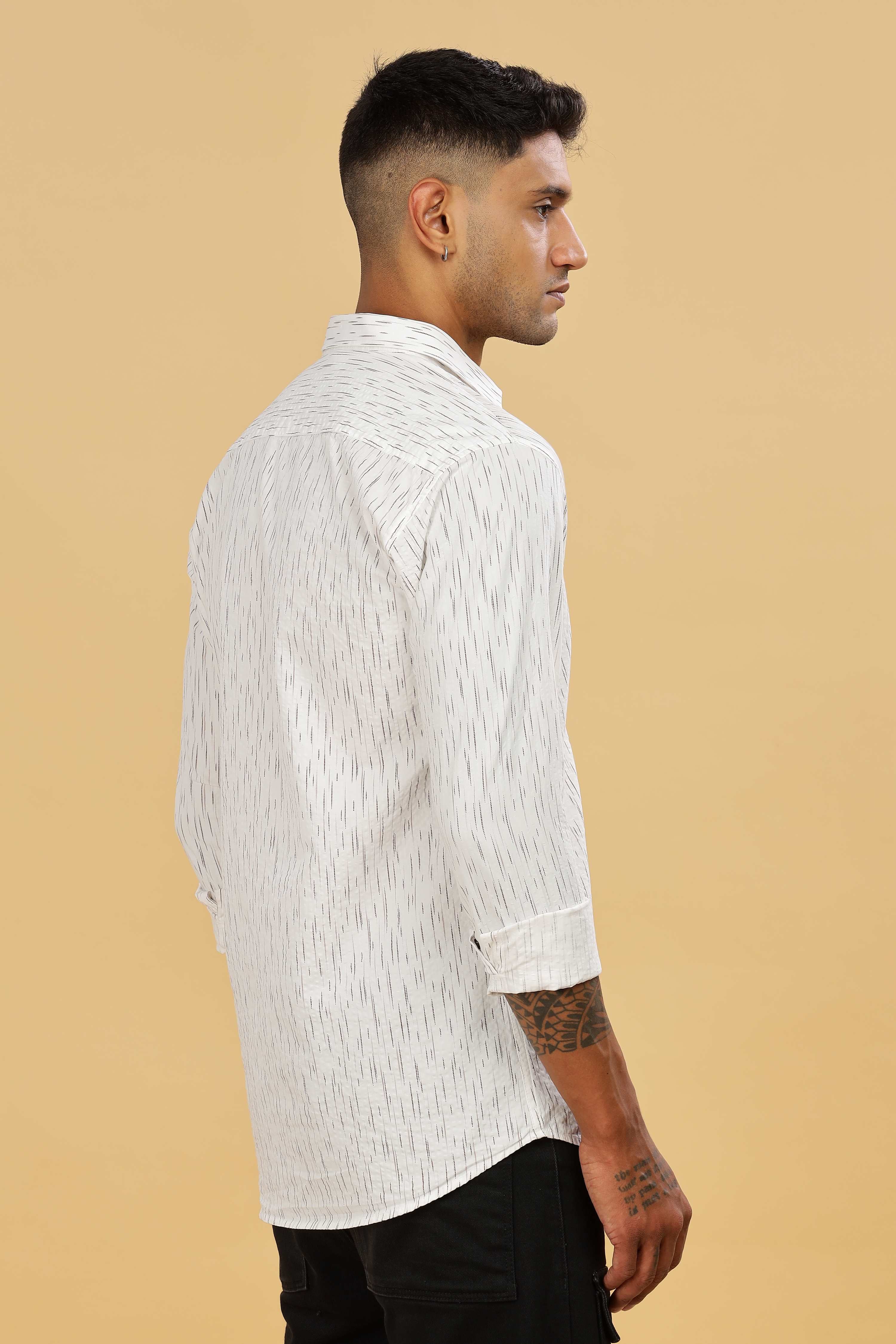 Men's Casual Printed White Shirt