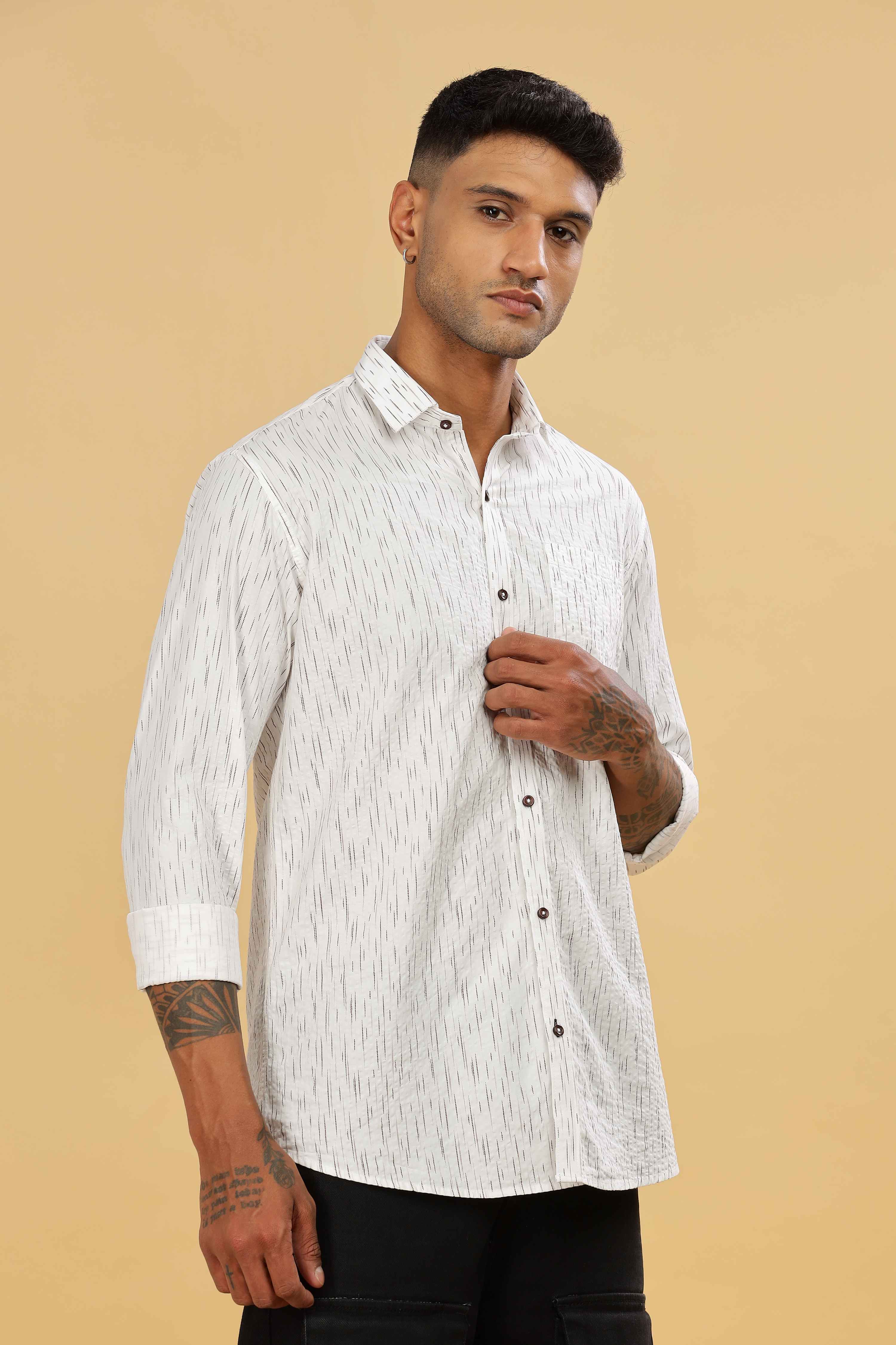 Men's Casual Printed White Shirt