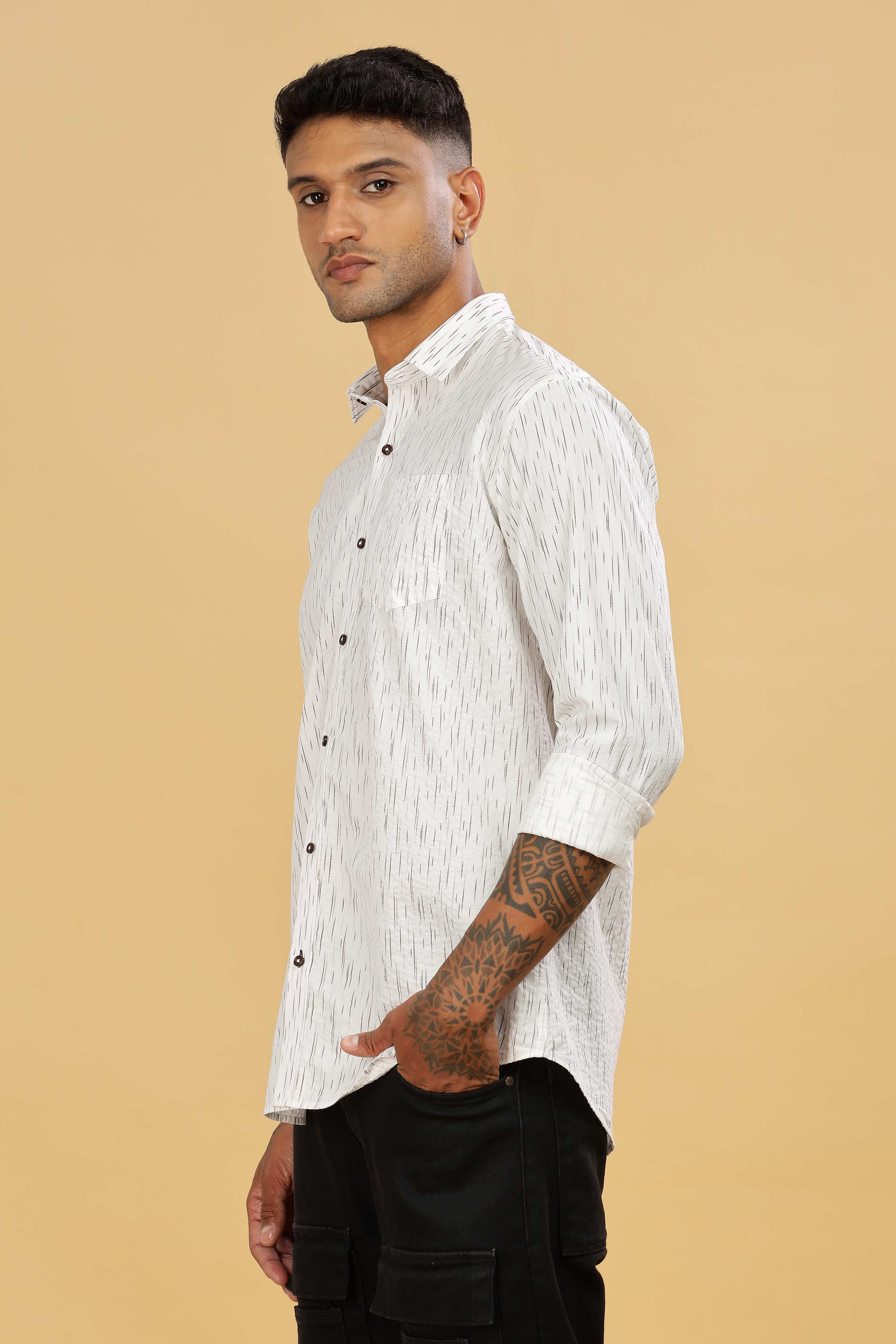 Men's Casual Printed White Shirt