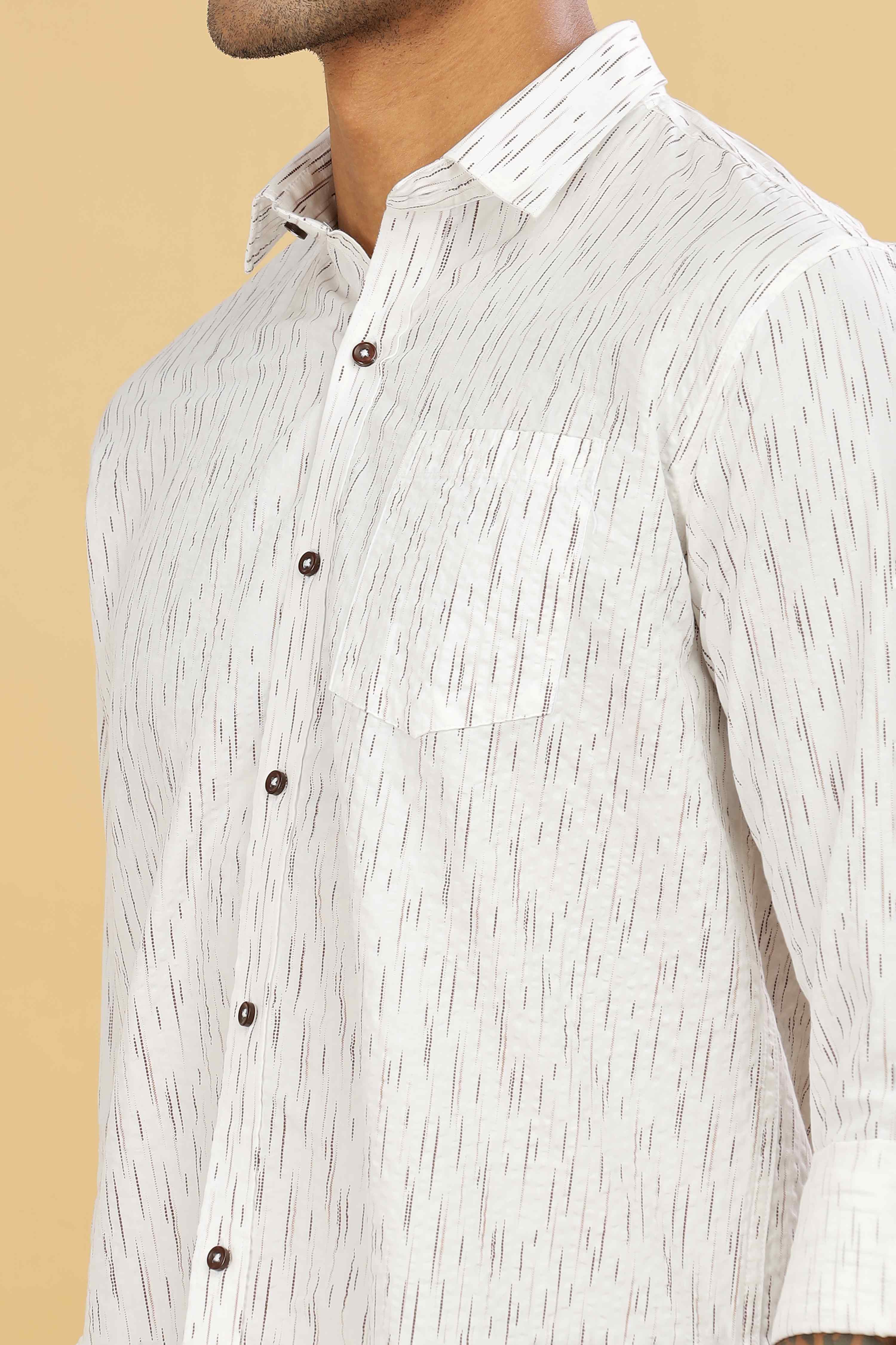 Men's Casual Printed White Shirt