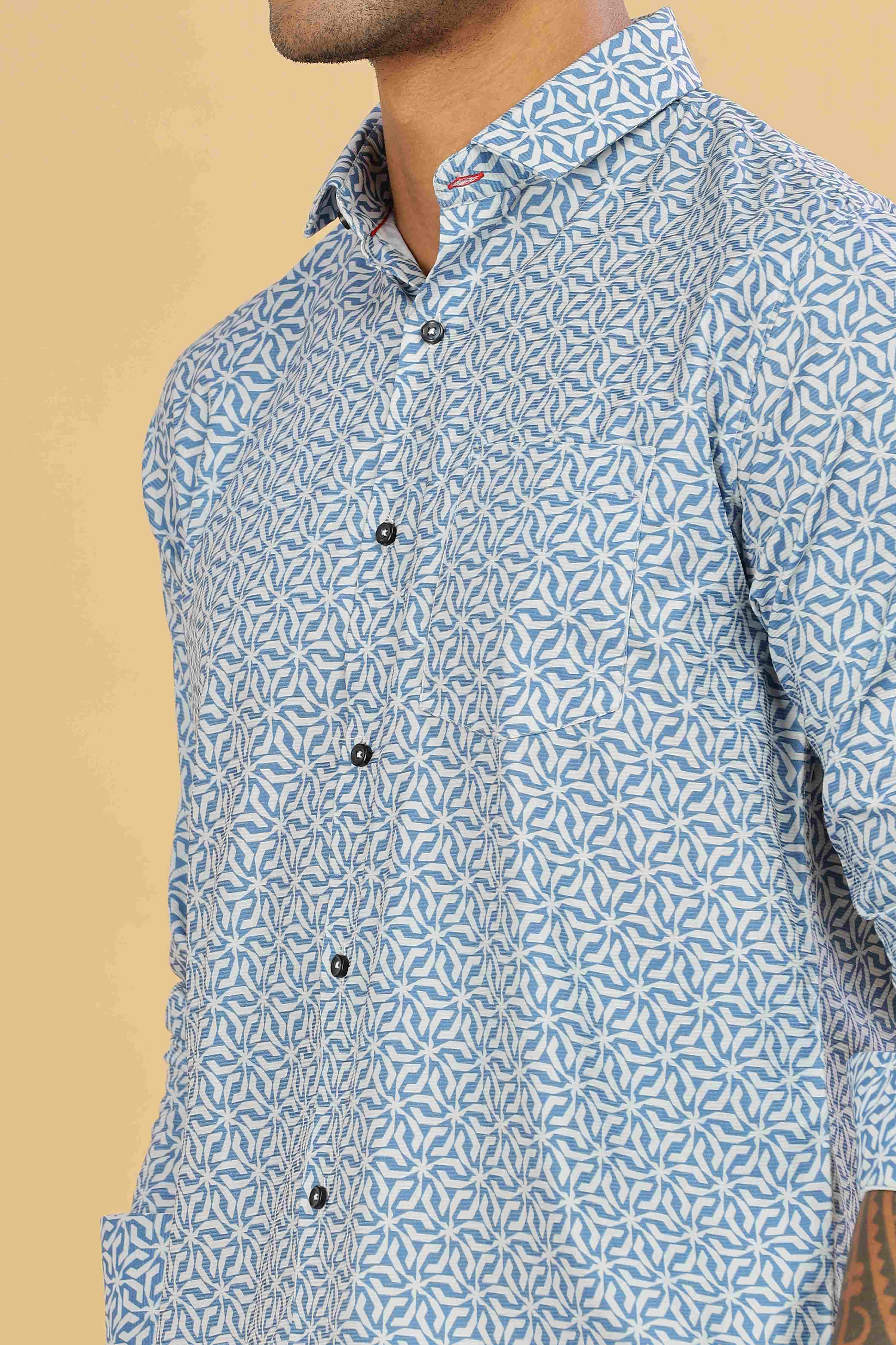Men's Blue Casual Printed Cotton Shirt