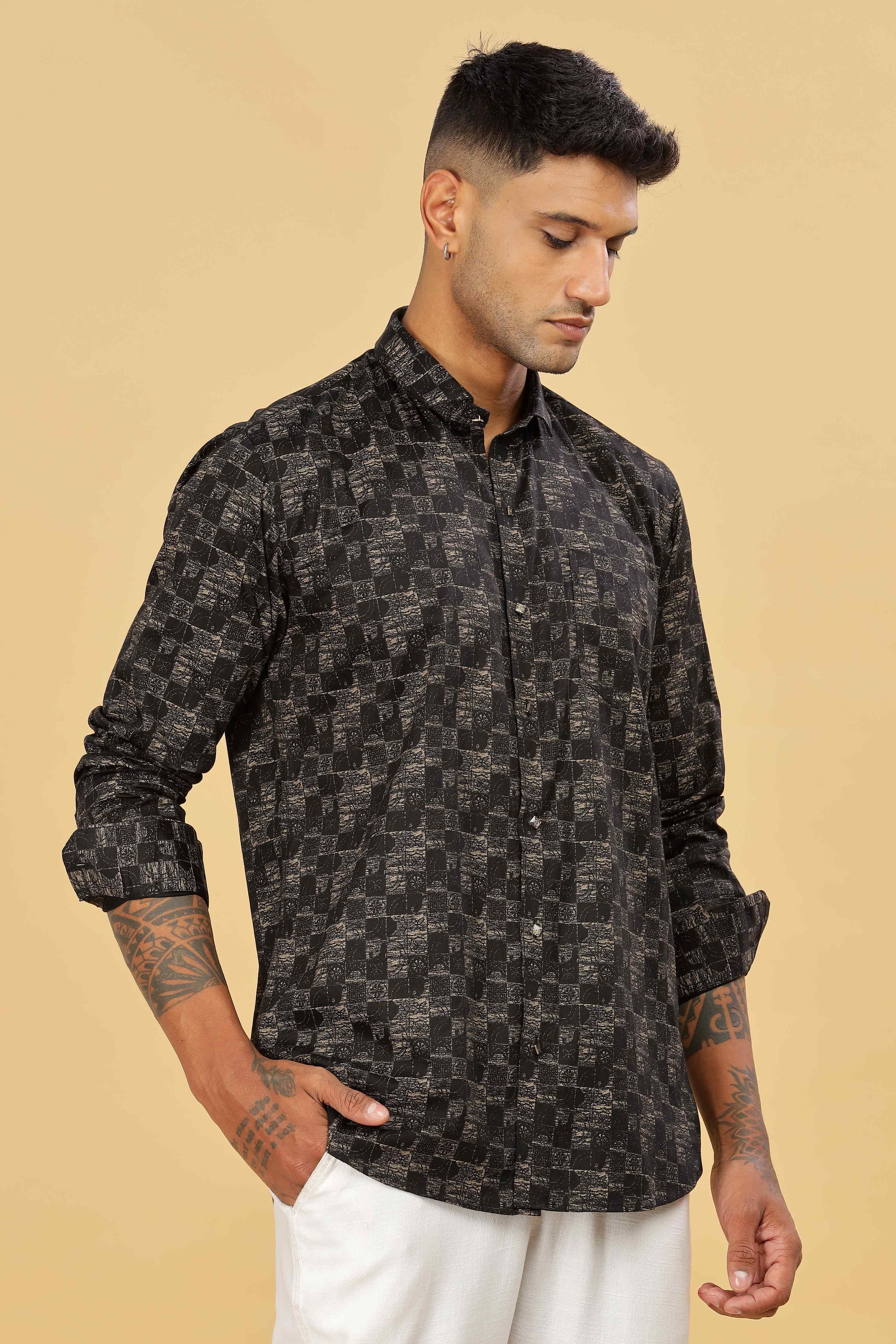 Checkmark Graphic Black Design Printed Shirt