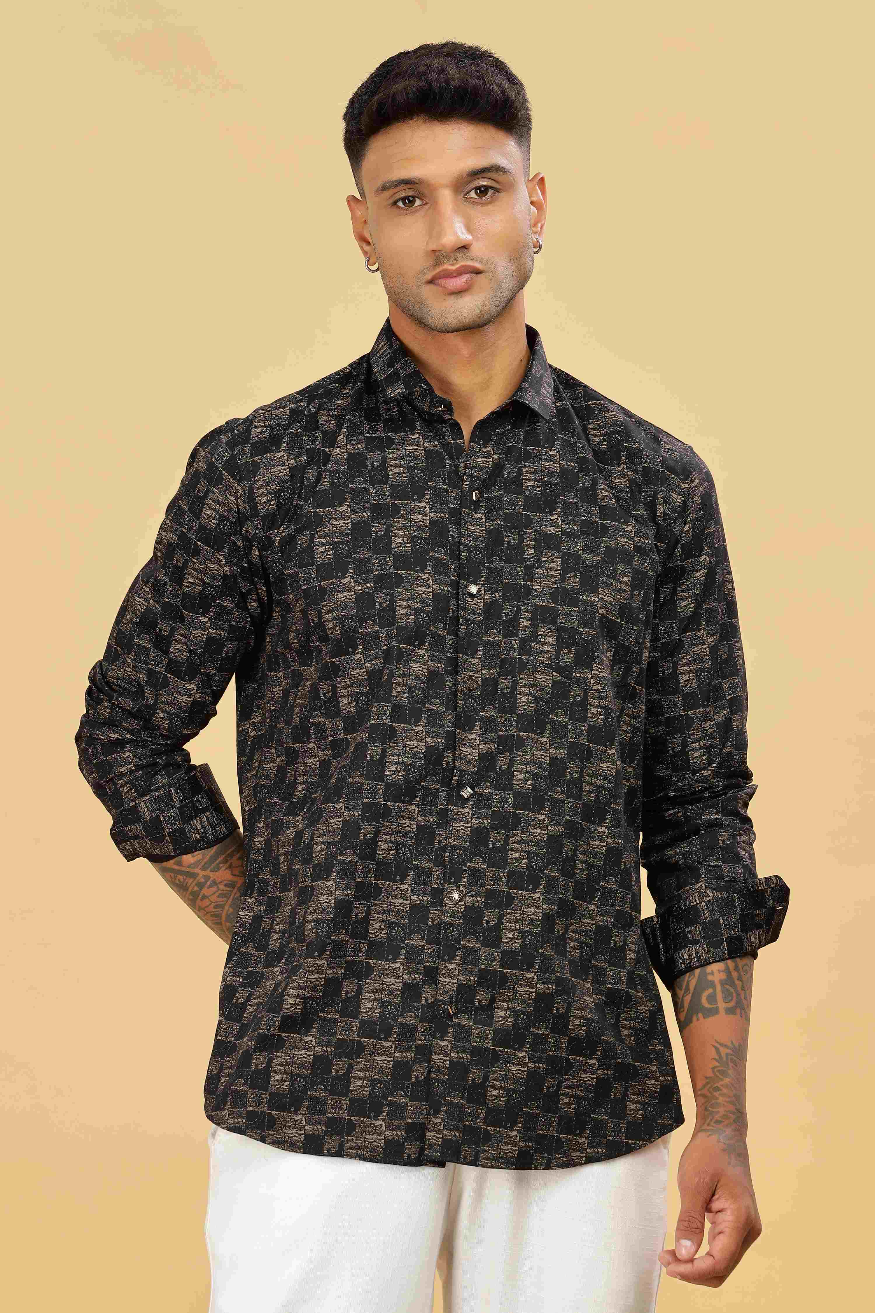 Checkmark Graphic Black Design Printed Shirt