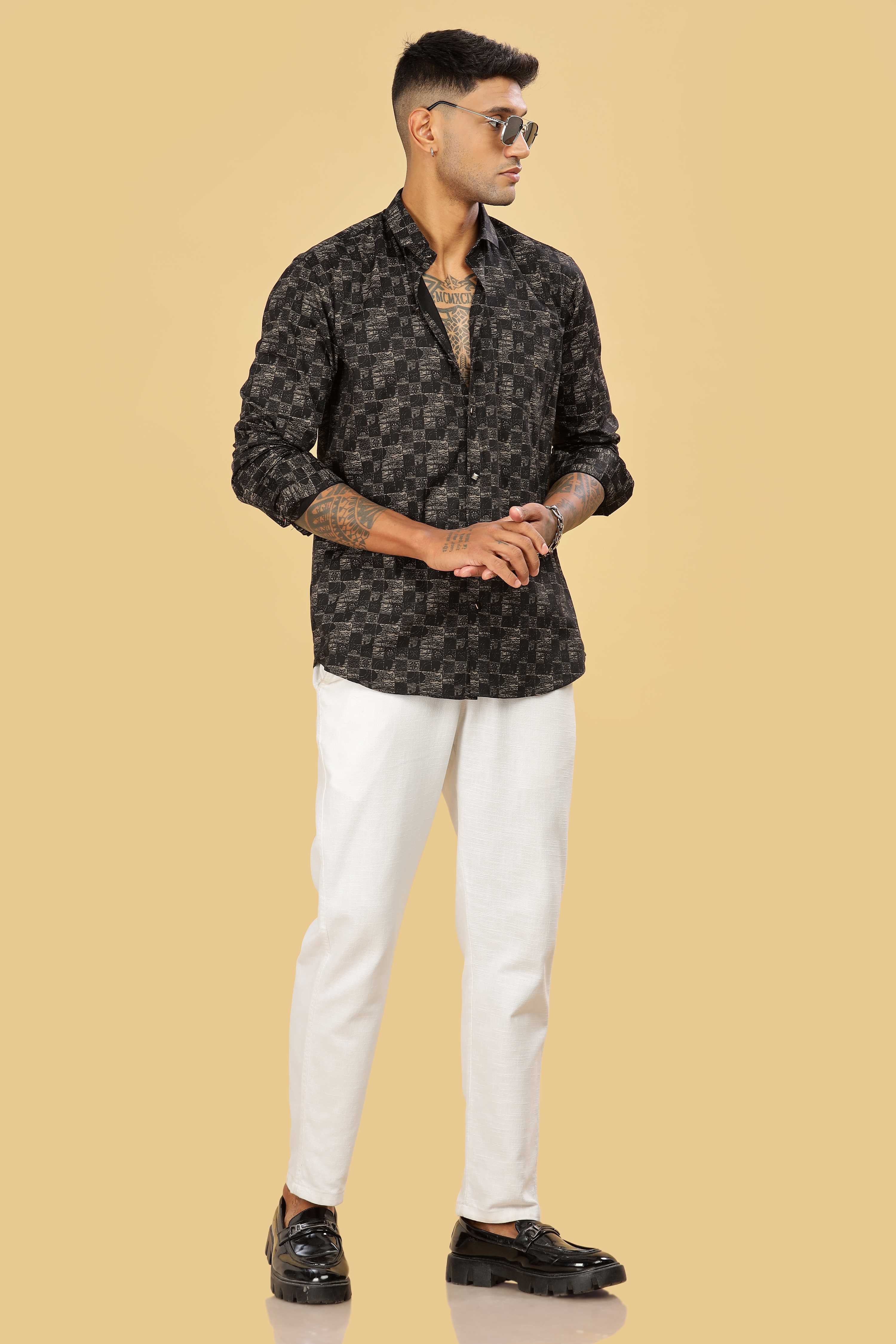 Checkmark Graphic Black Design Printed Shirt