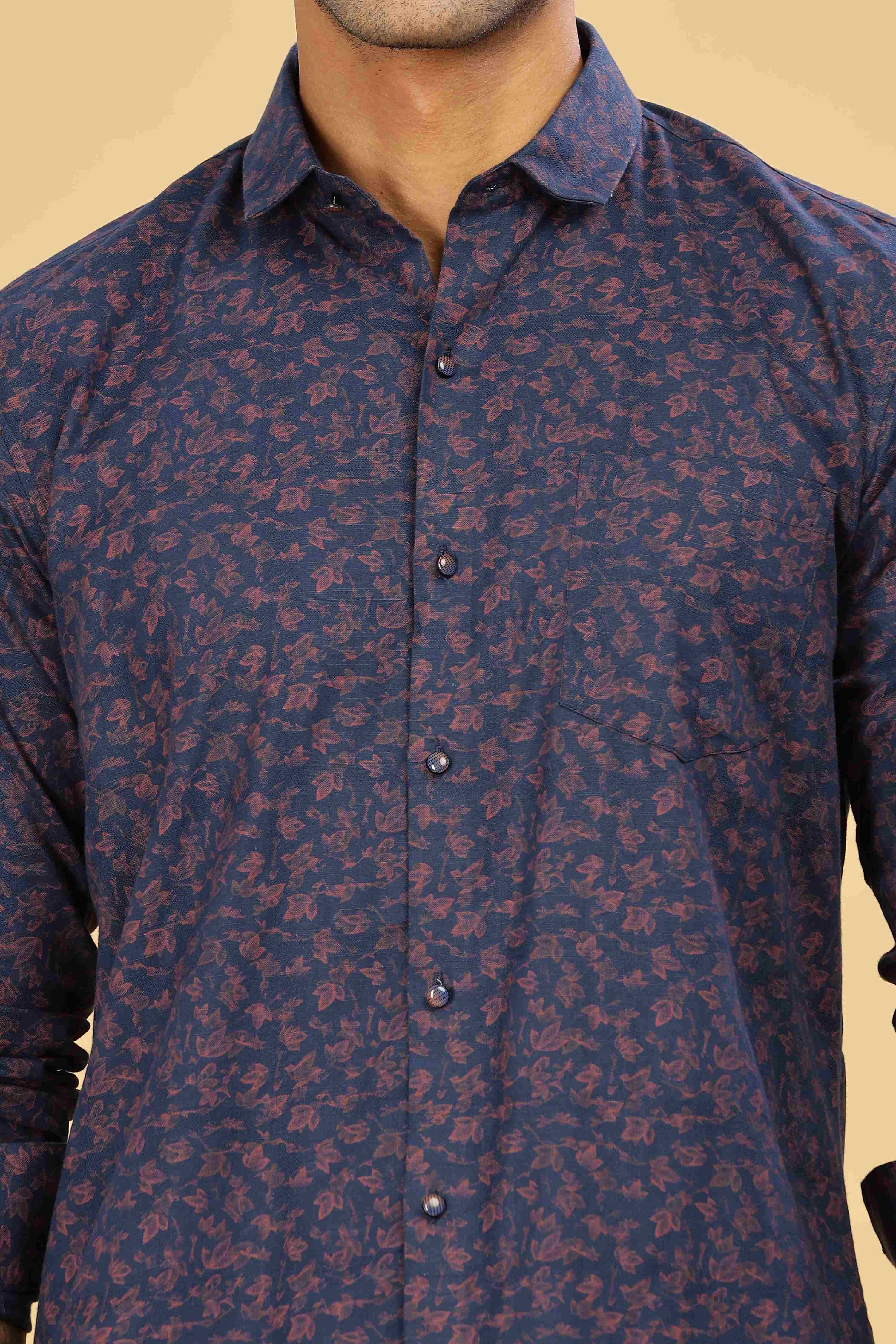 Men's Floral Printed Navy Shirt