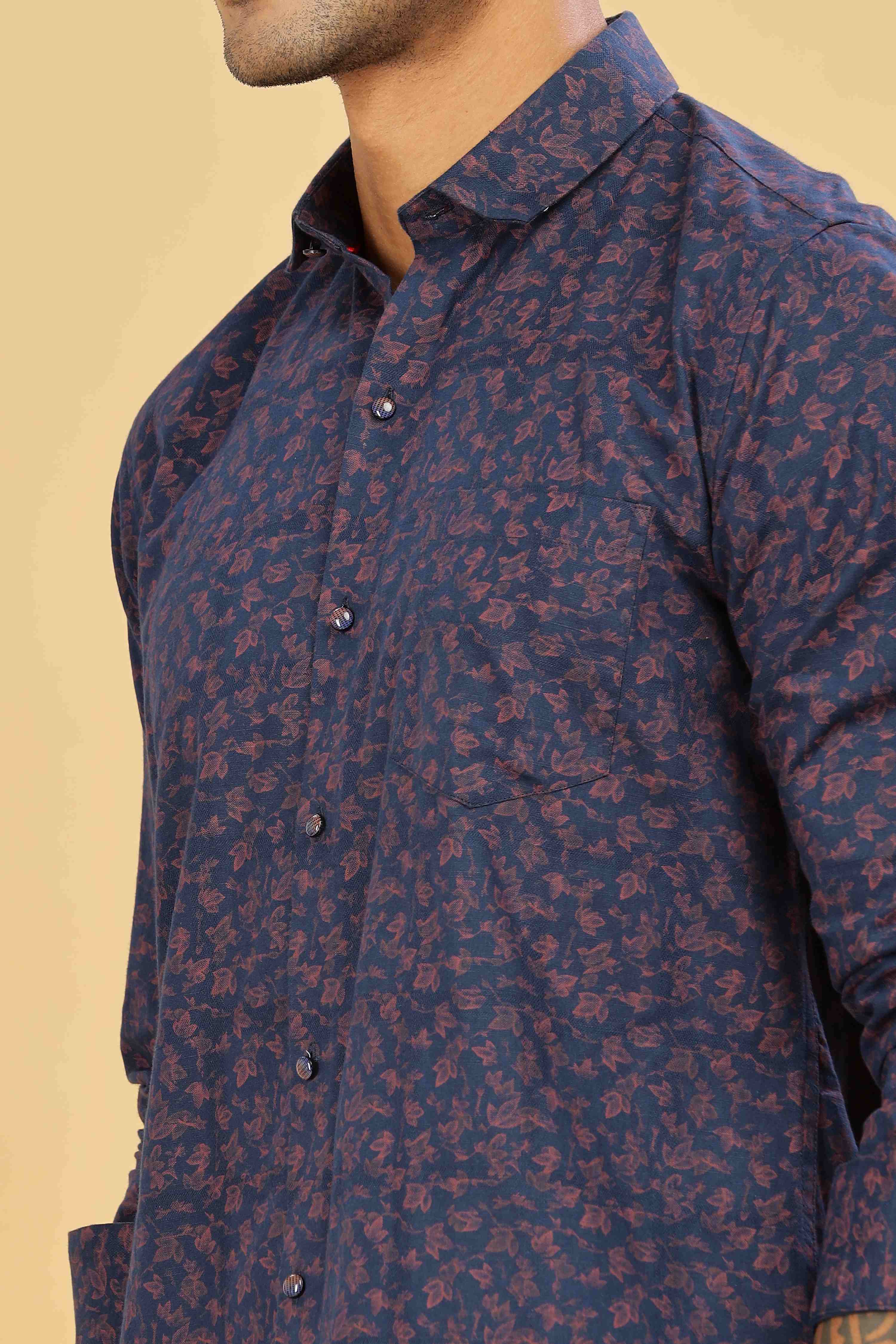 Men's Floral Printed Navy Shirt