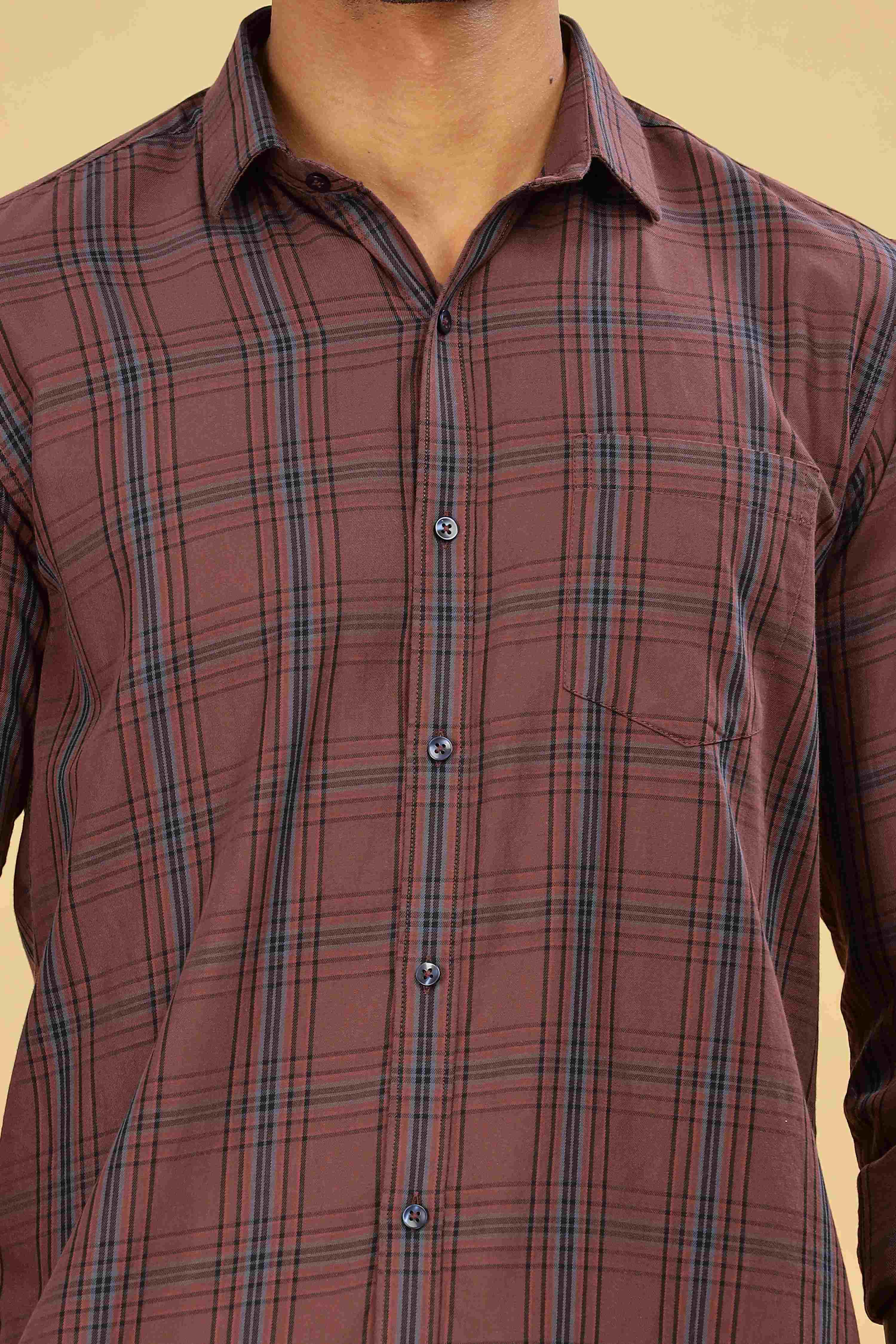Men's Checkered Casual Cotton Maroon Shirt