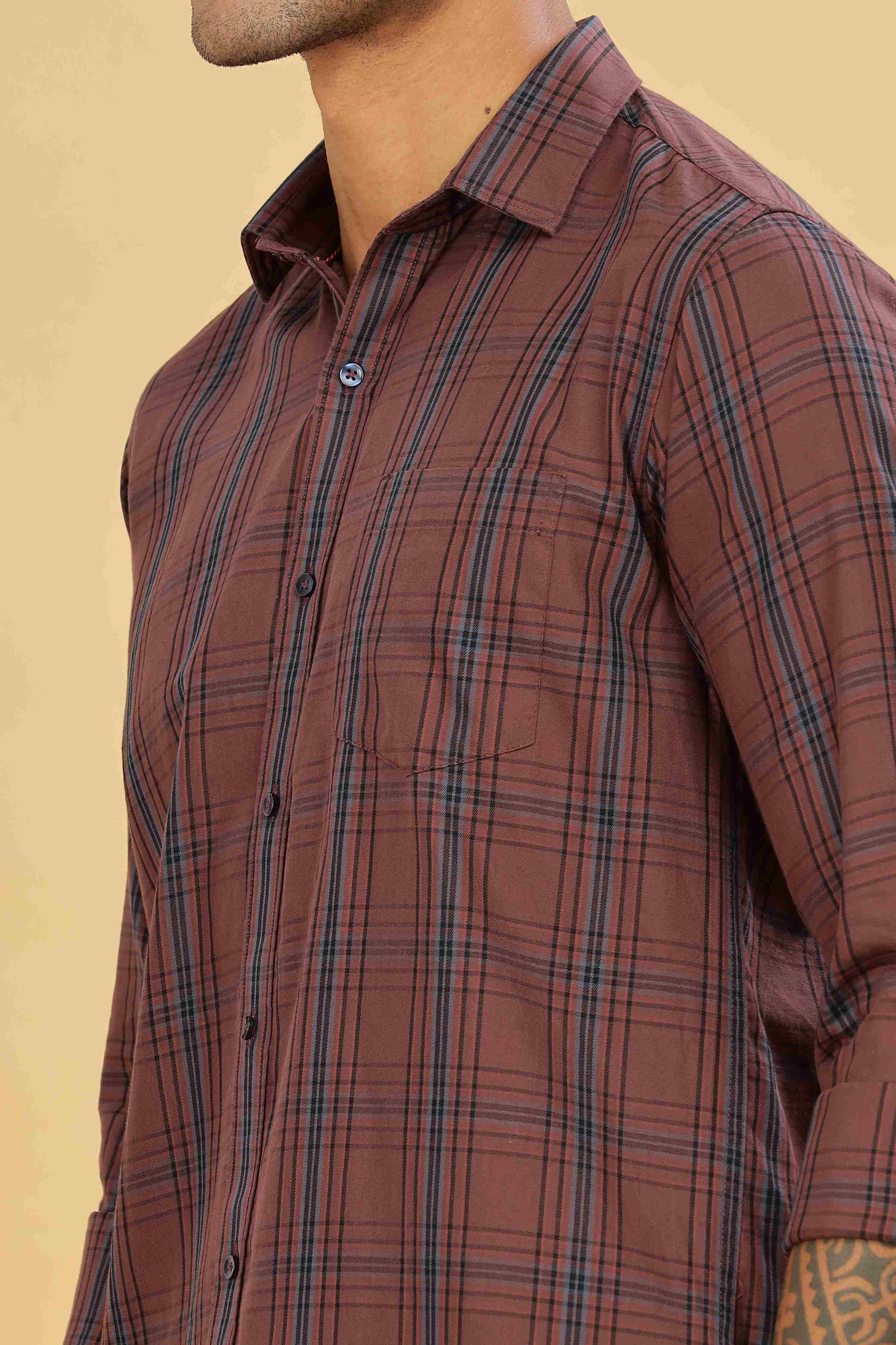 Men's Checkered Casual Cotton Maroon Shirt