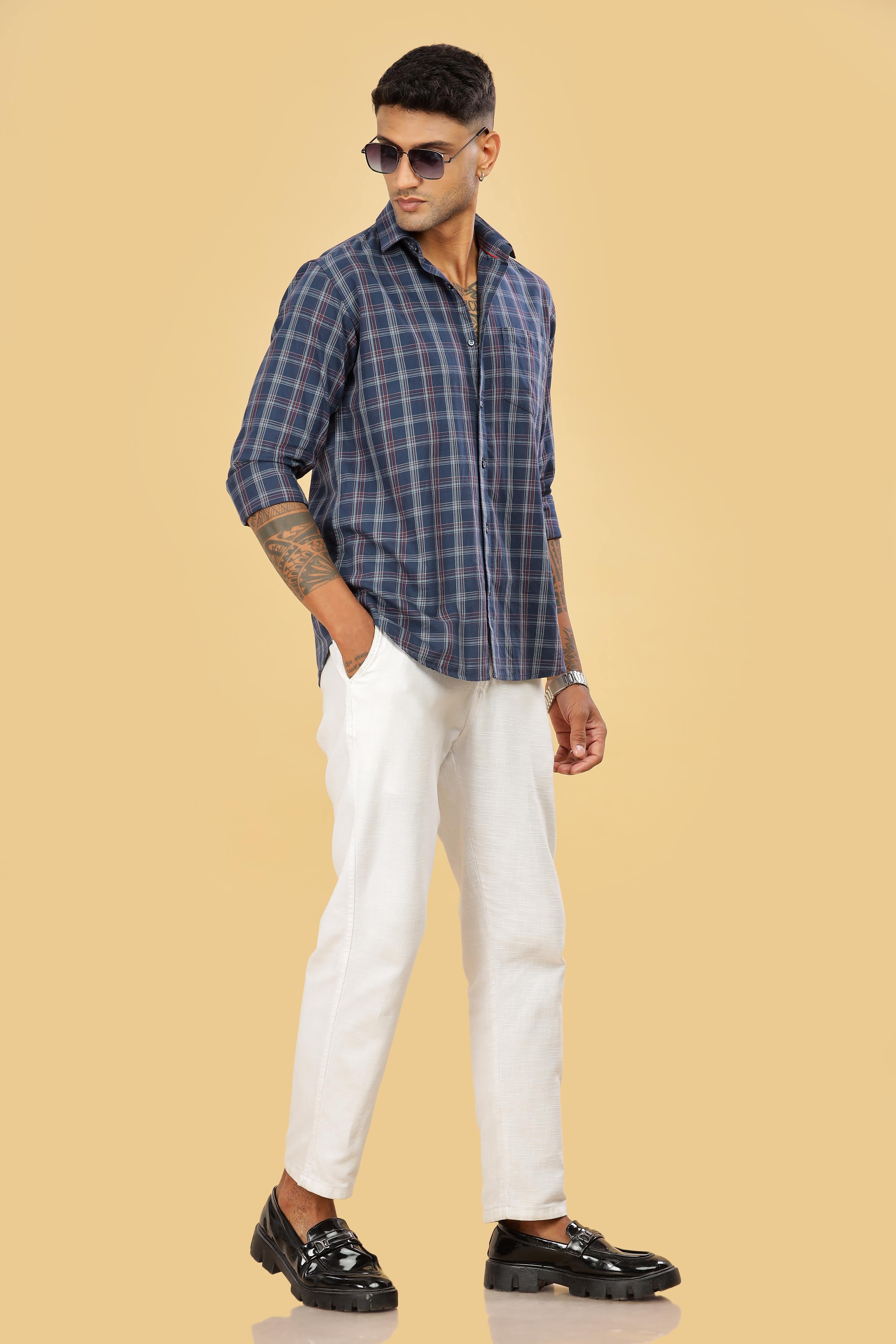 Men's Navy Casual Checkered Shirt