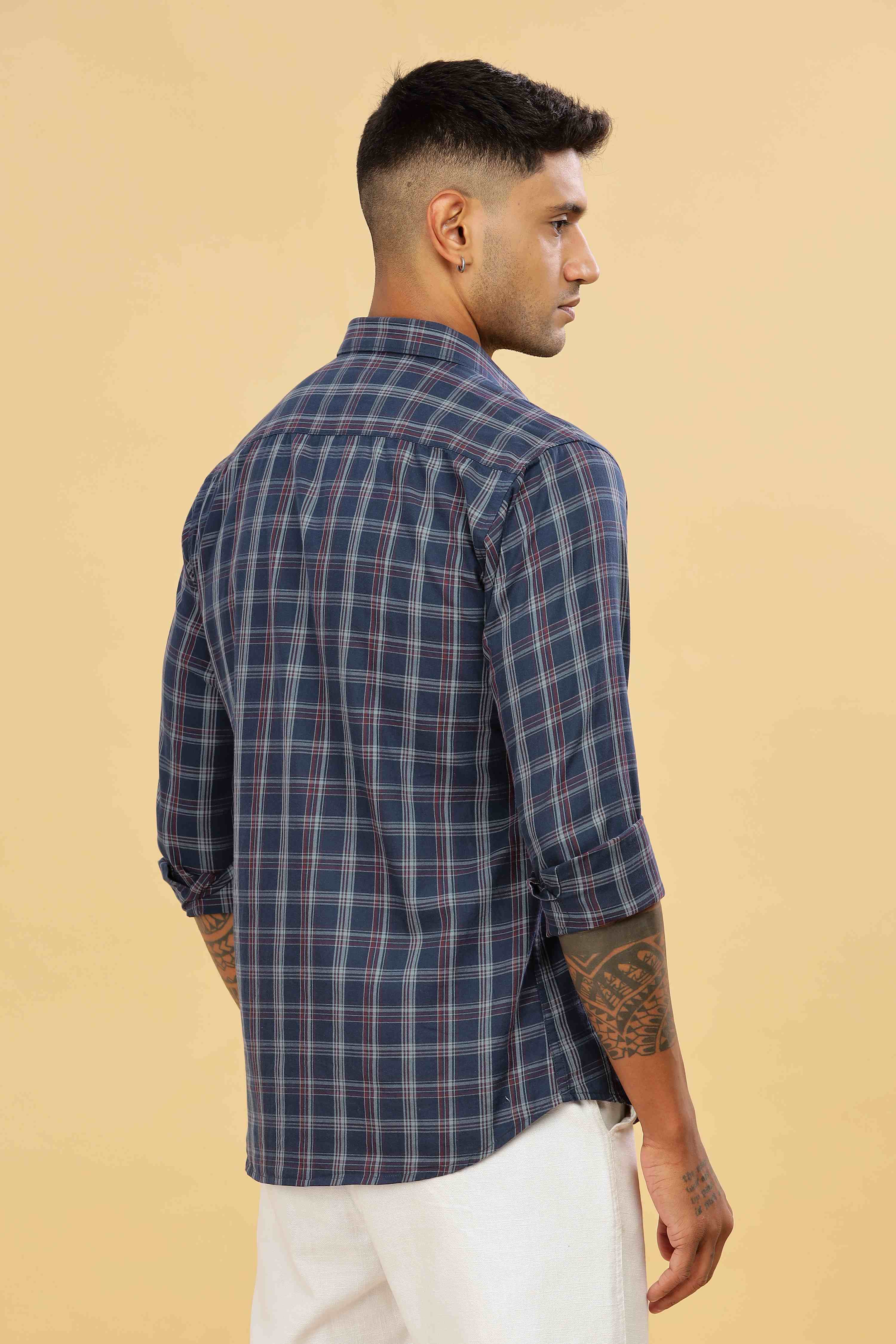 Men's Navy Casual Checkered Shirt