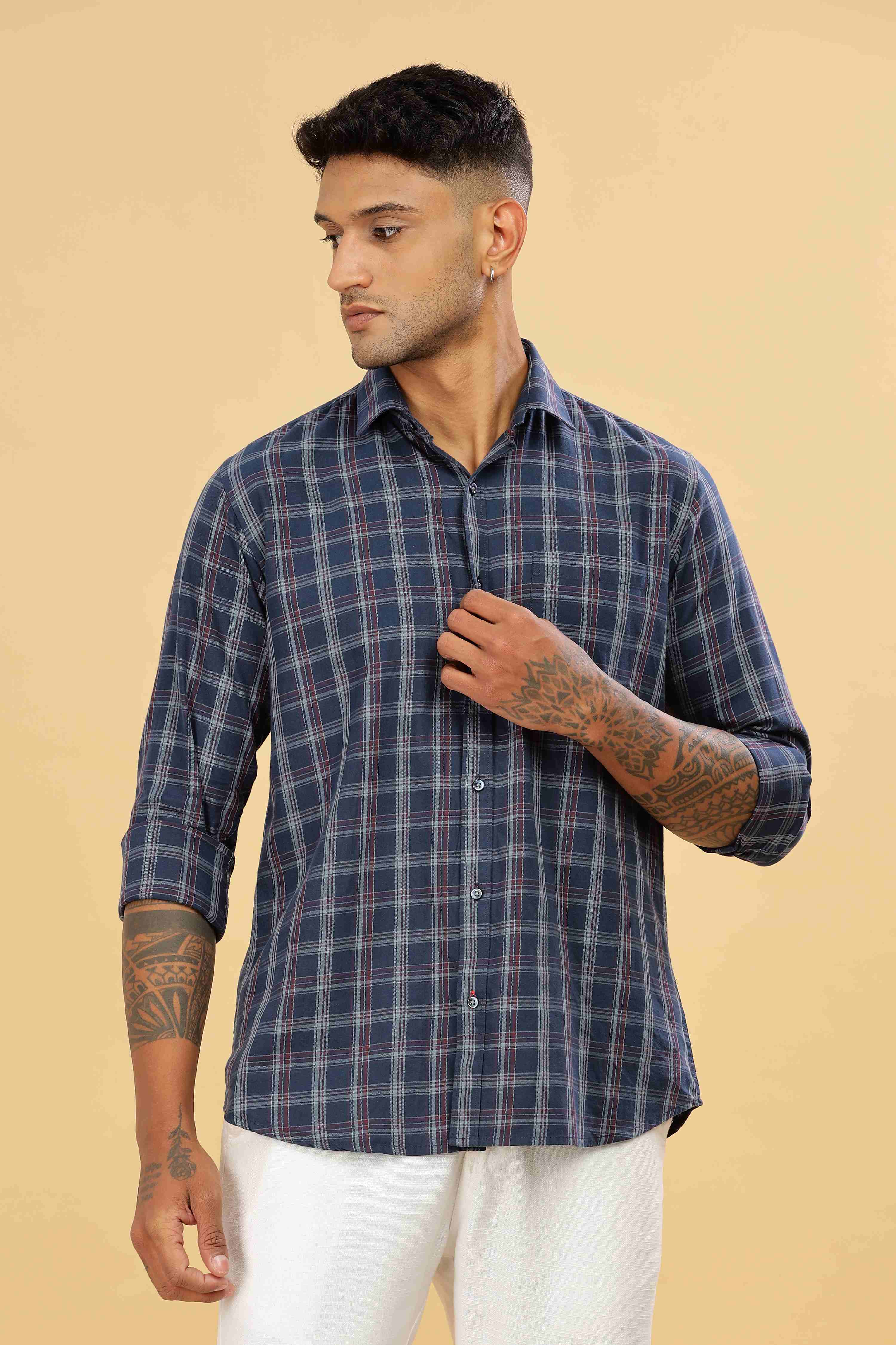 Men's Navy Casual Checkered Shirt