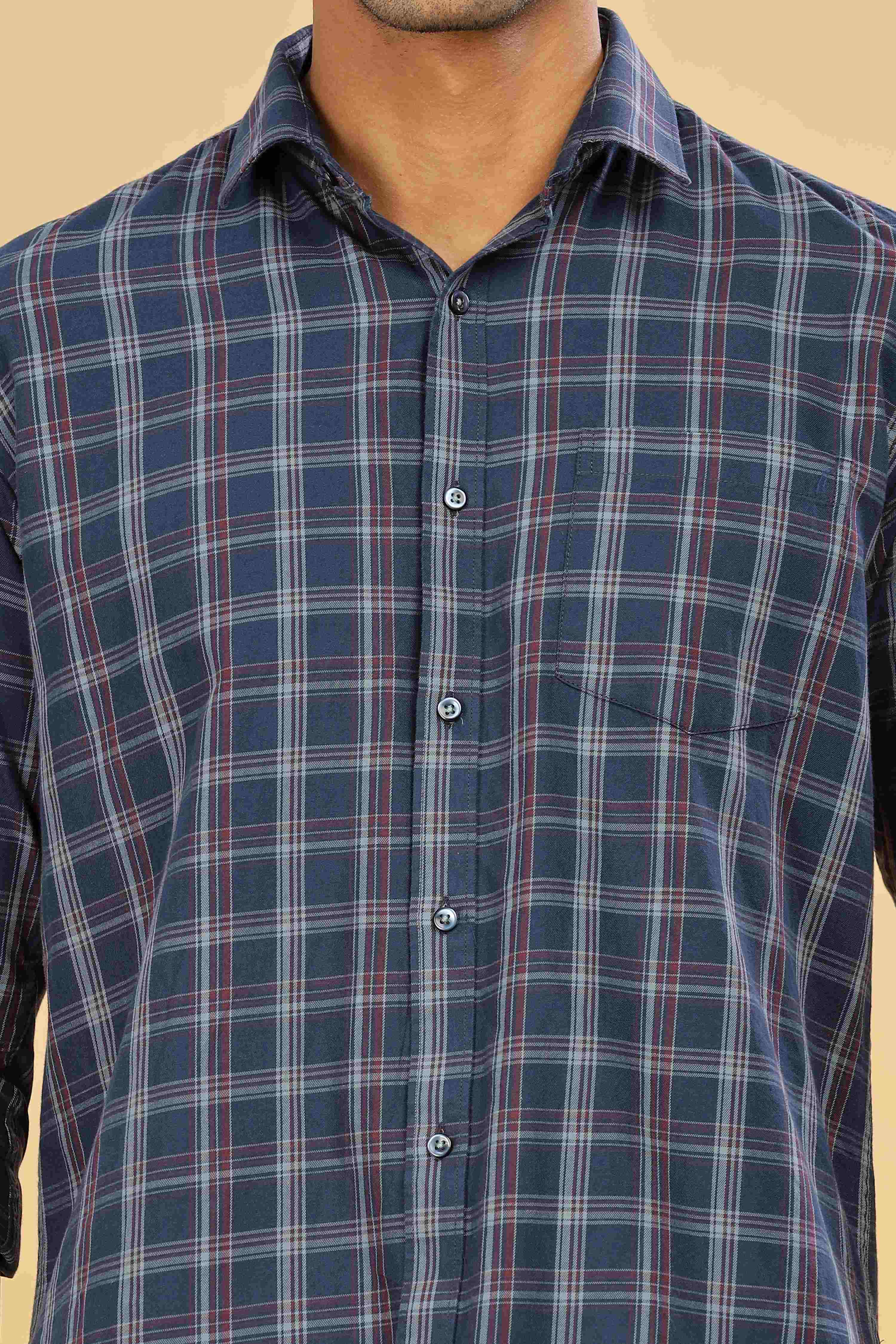 Men's Navy Casual Checkered Shirt