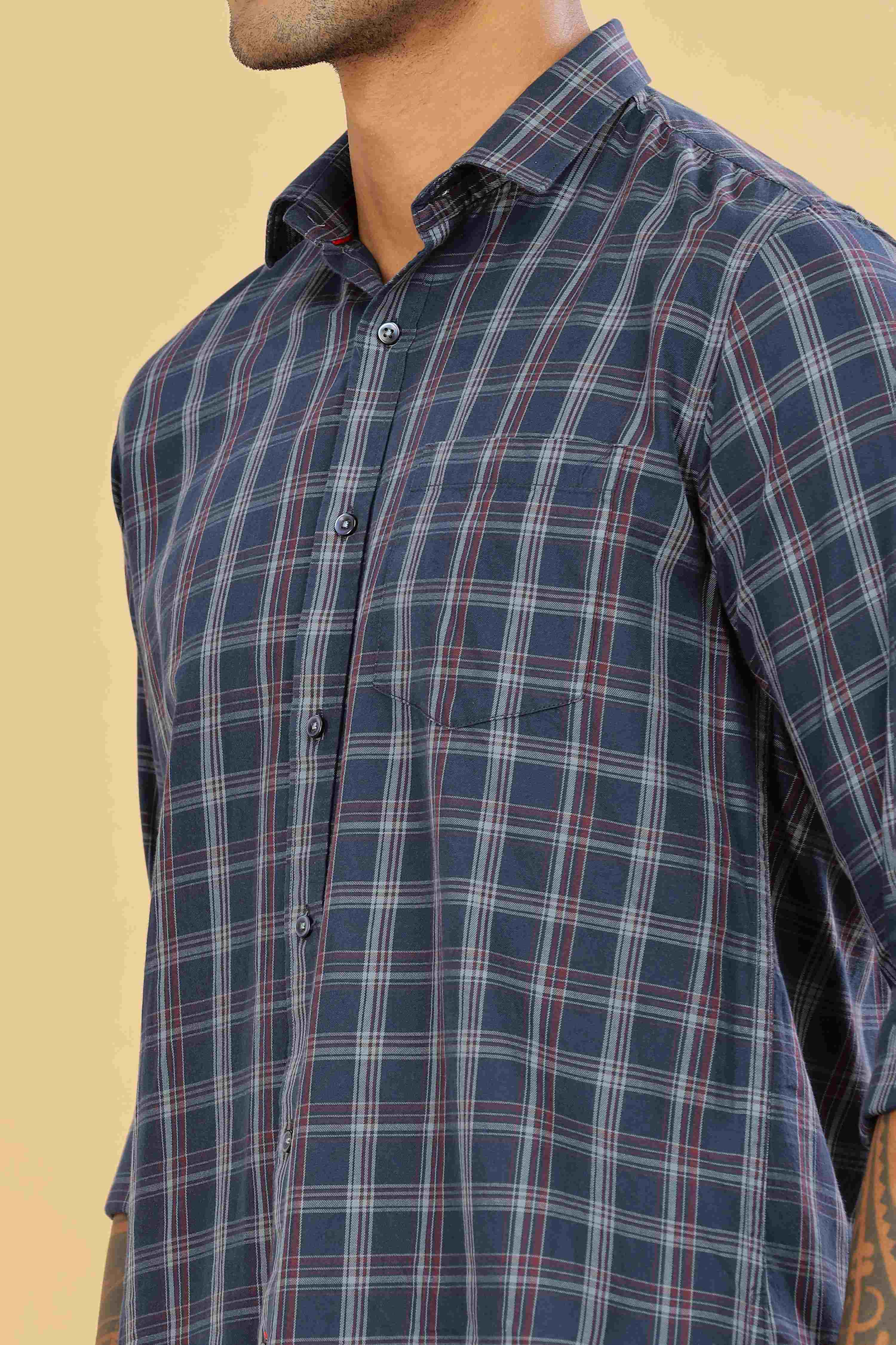 Men's Navy Casual Checkered Shirt