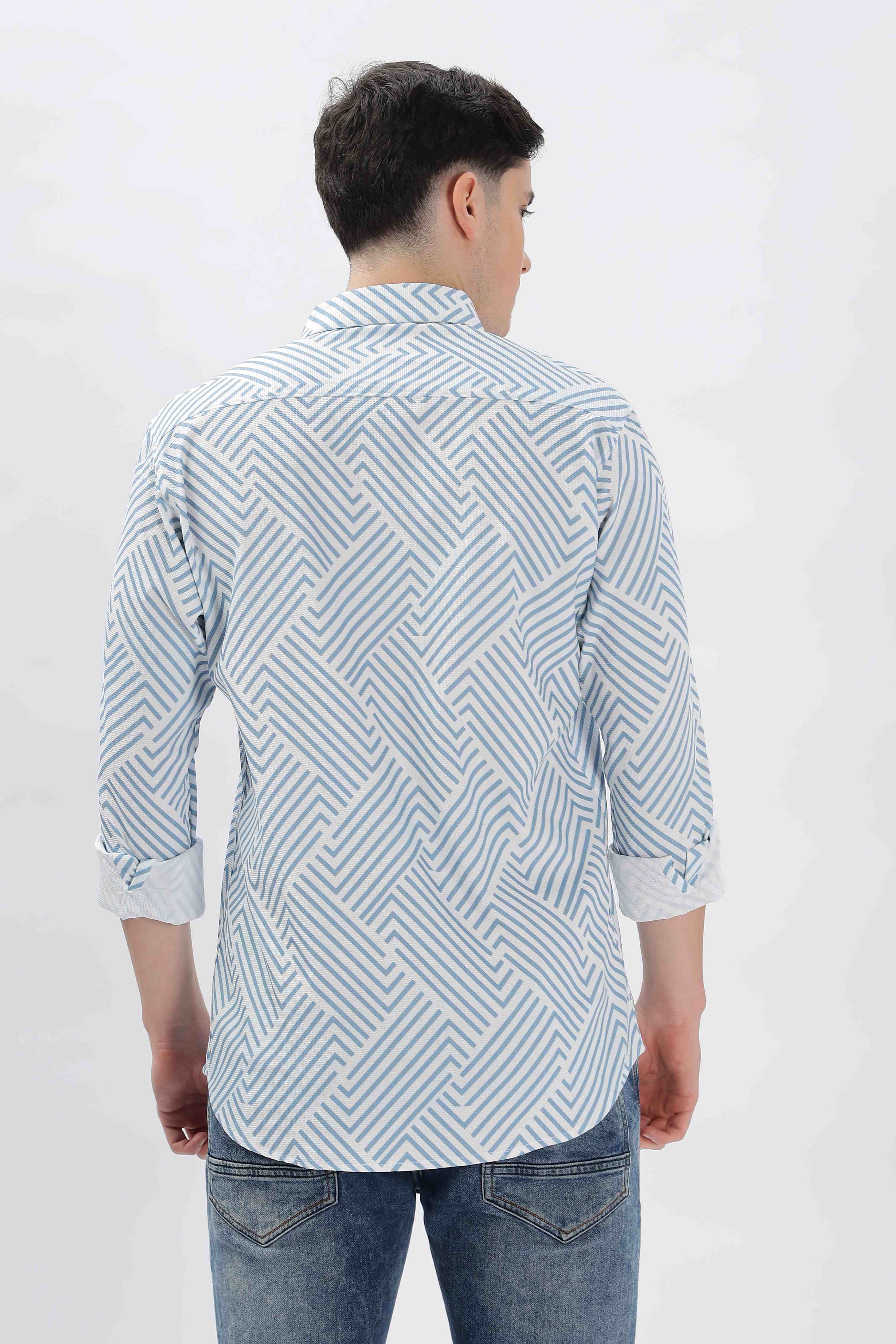 White Geometric Printed Lines Shirt