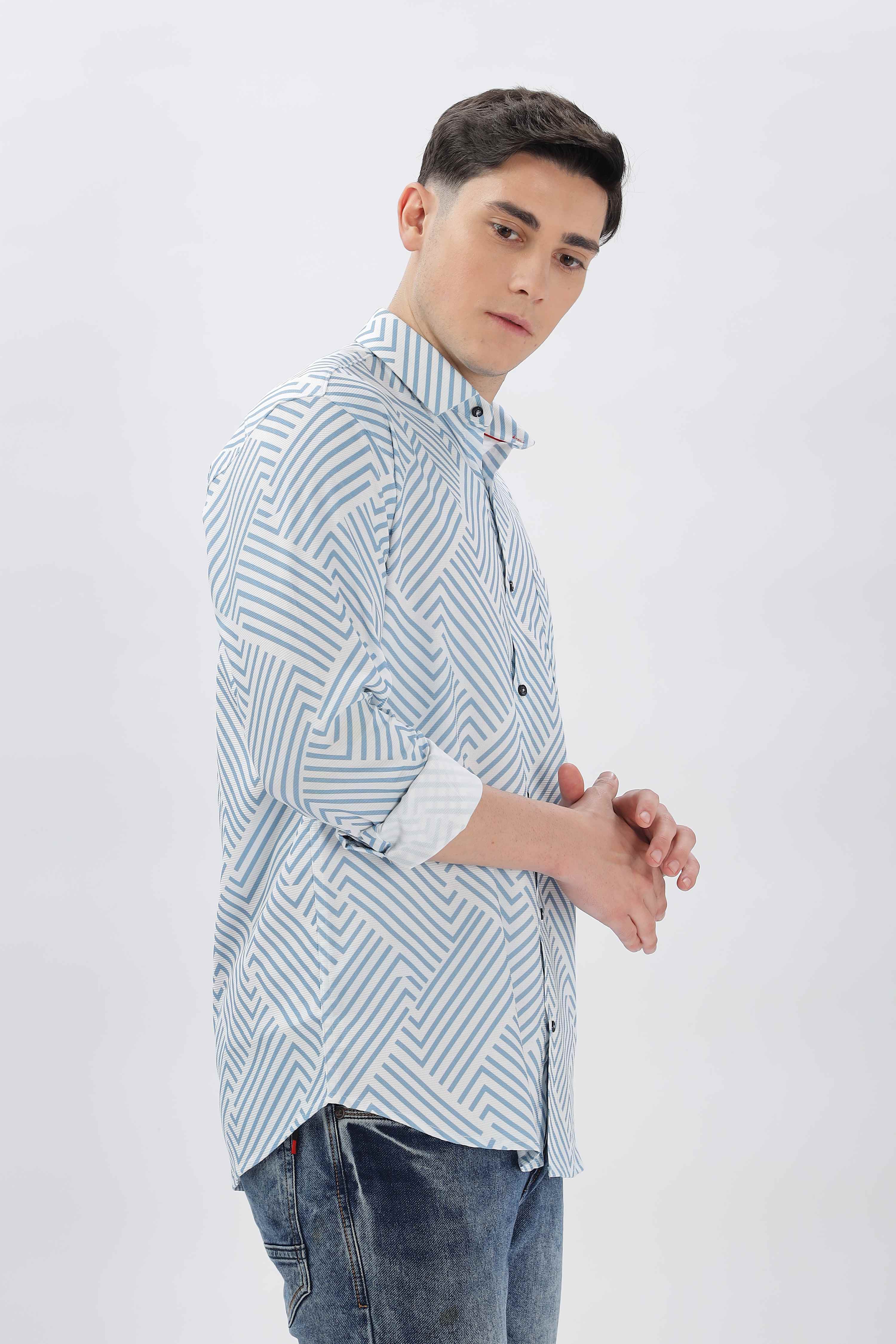 White Geometric Printed Lines Shirt