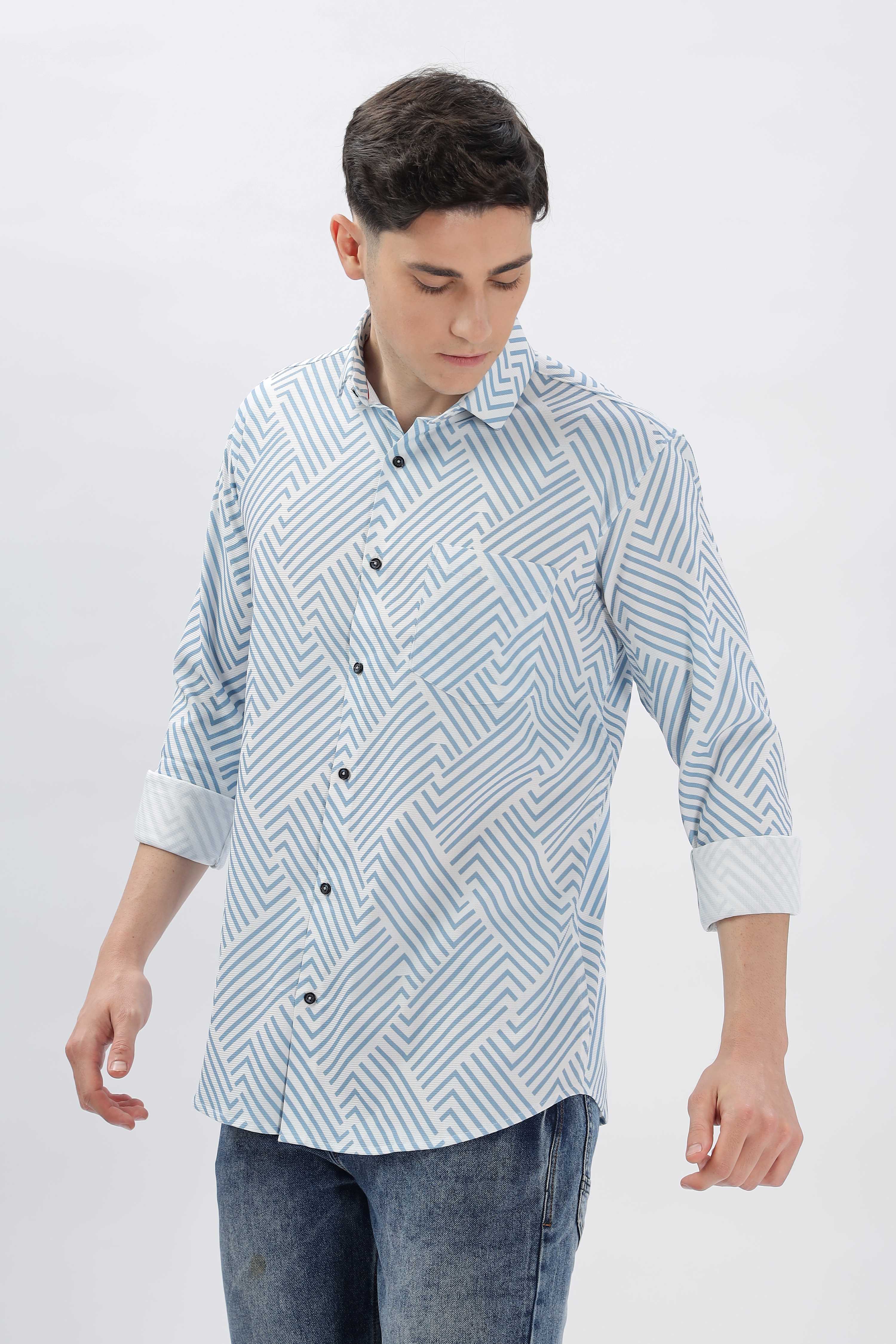 White Geometric Printed Lines Shirt