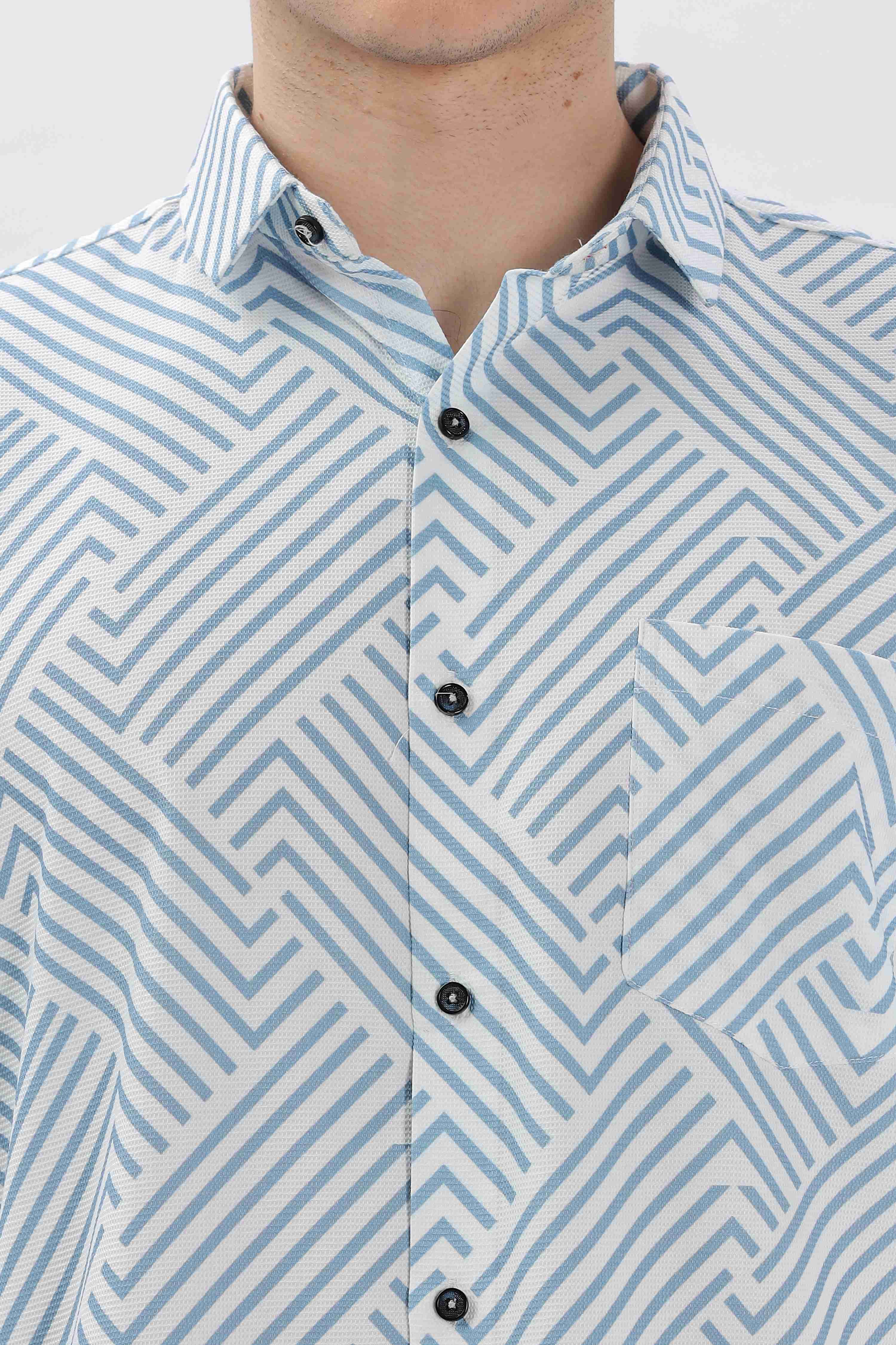 White Geometric Printed Lines Shirt