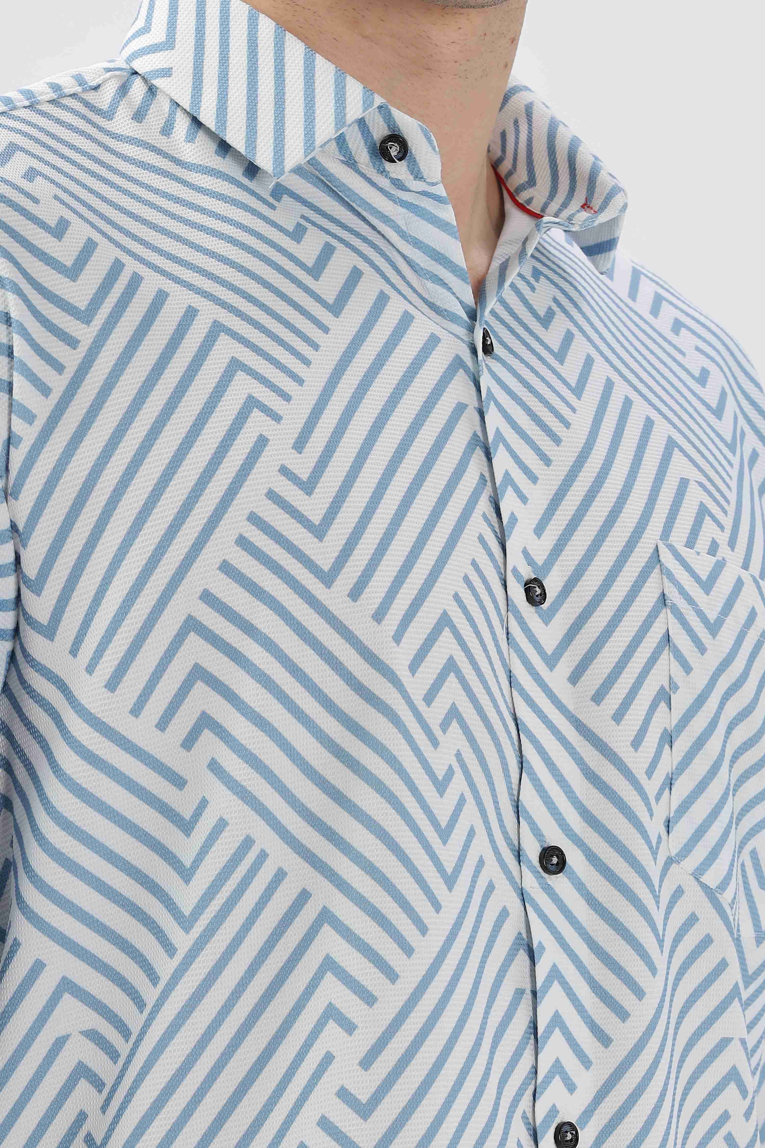 White Geometric Printed Lines Shirt