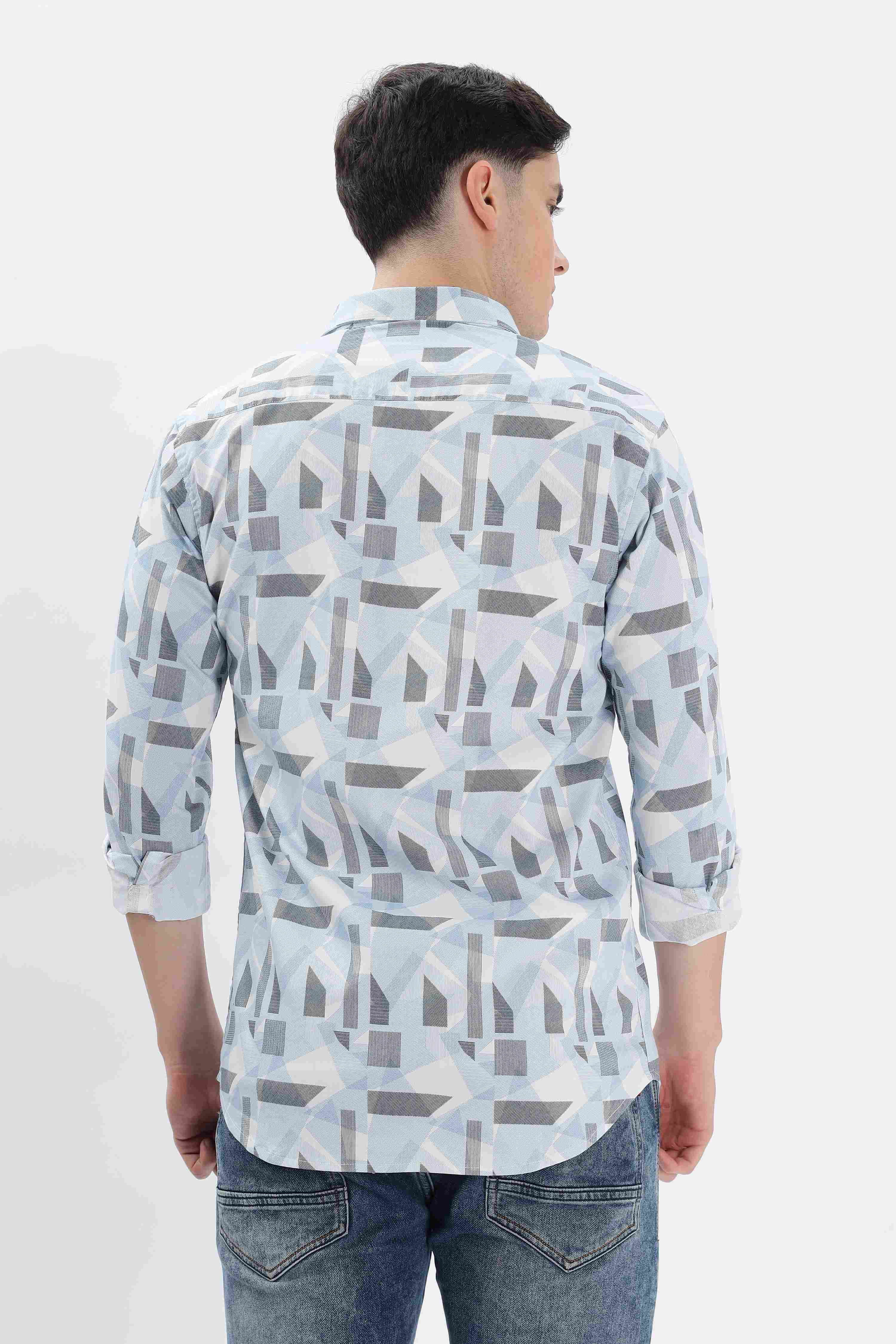 Men Printed Casual Silver Shirt